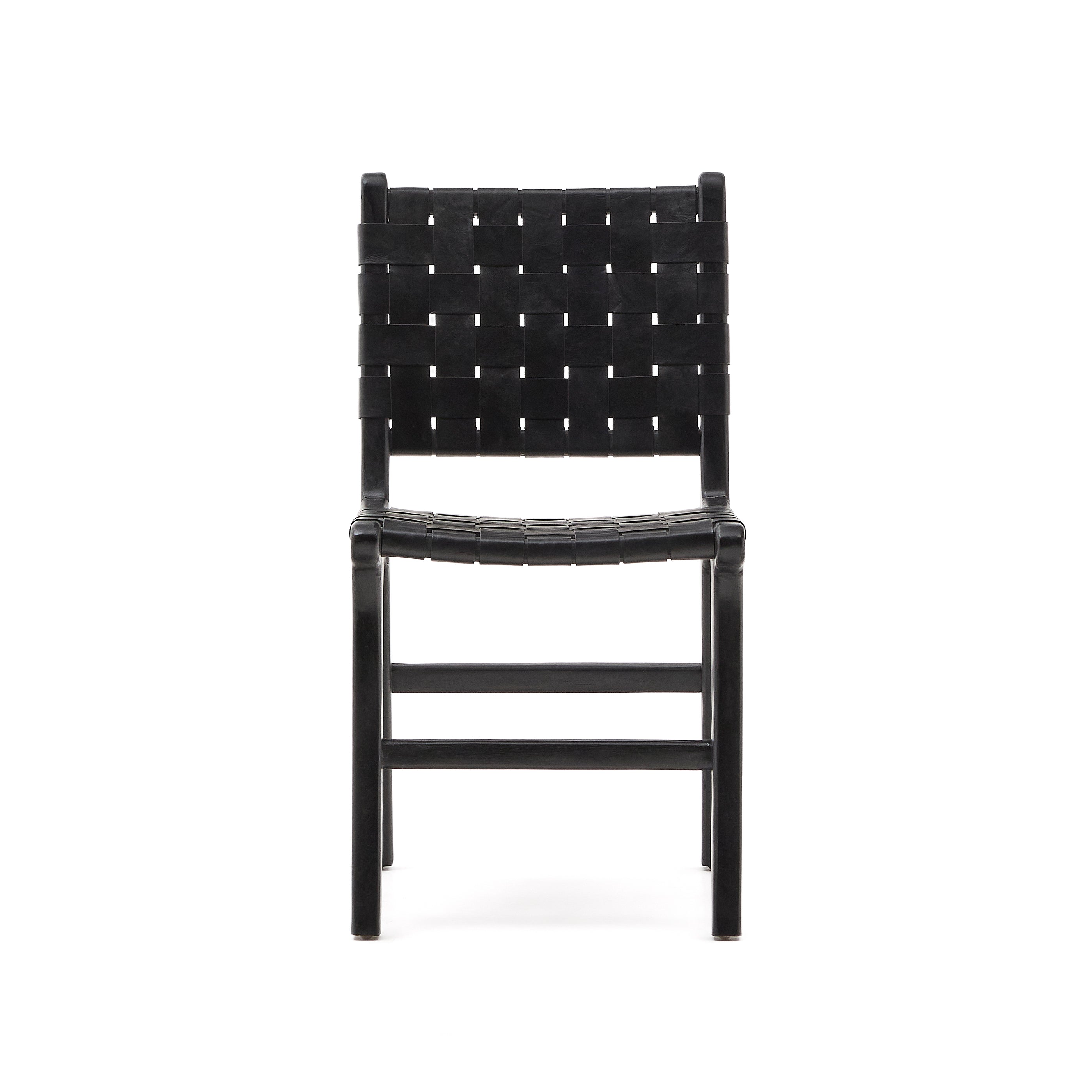 Calixta chair in leather and solid mahogany wood with black finish - Product Image