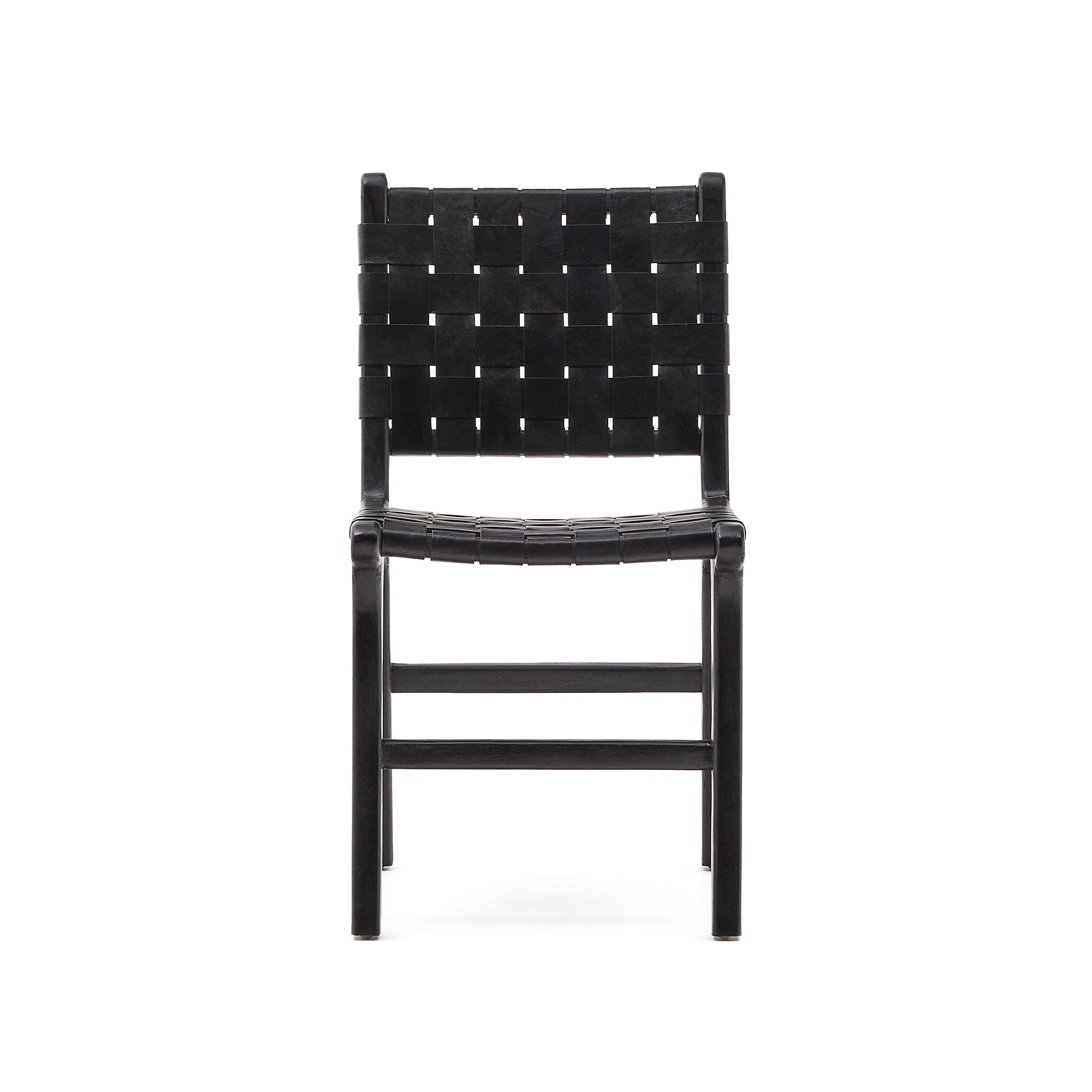 Calixta chair in leather and solid mahogany wood with black finish - Product Image