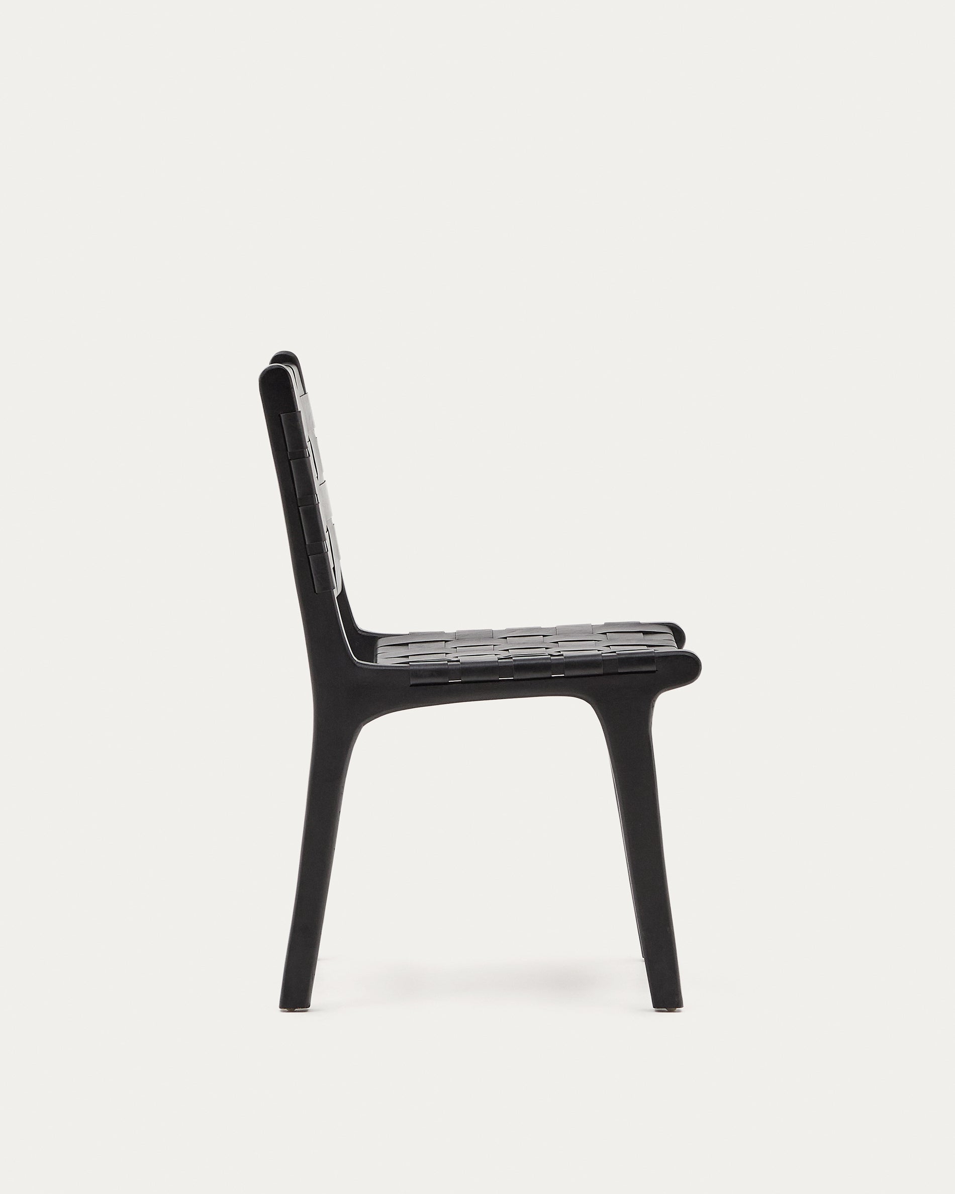 Calixta chair in leather and solid mahogany wood with black finish - Product View