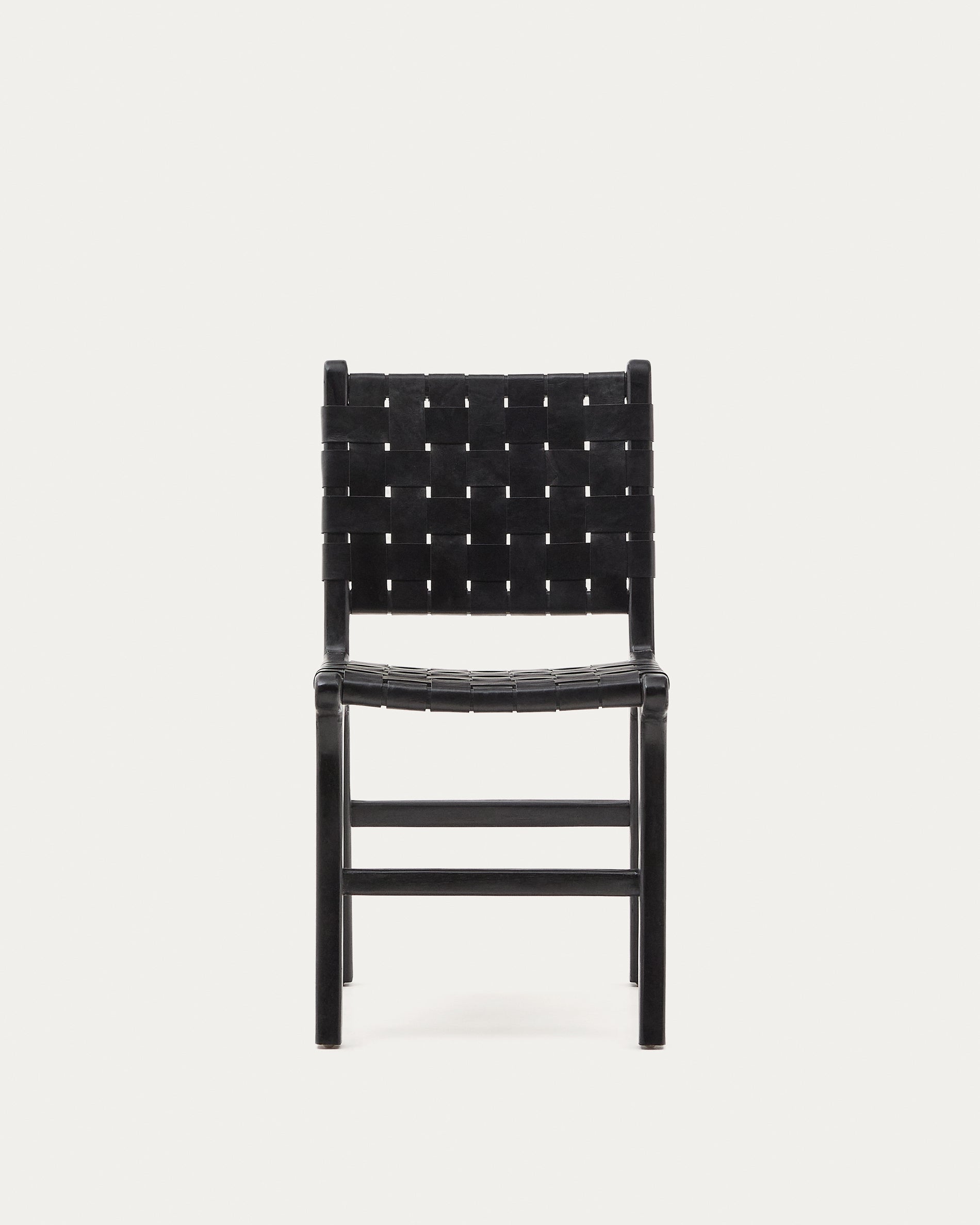 Calixta chair in leather and solid mahogany wood with black finish - Product View