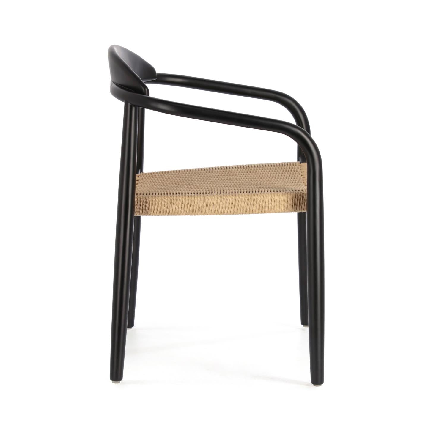 Nina stackable chair solid acacia wood with black finish and beige paper rope seat FSC100% - Product Image
