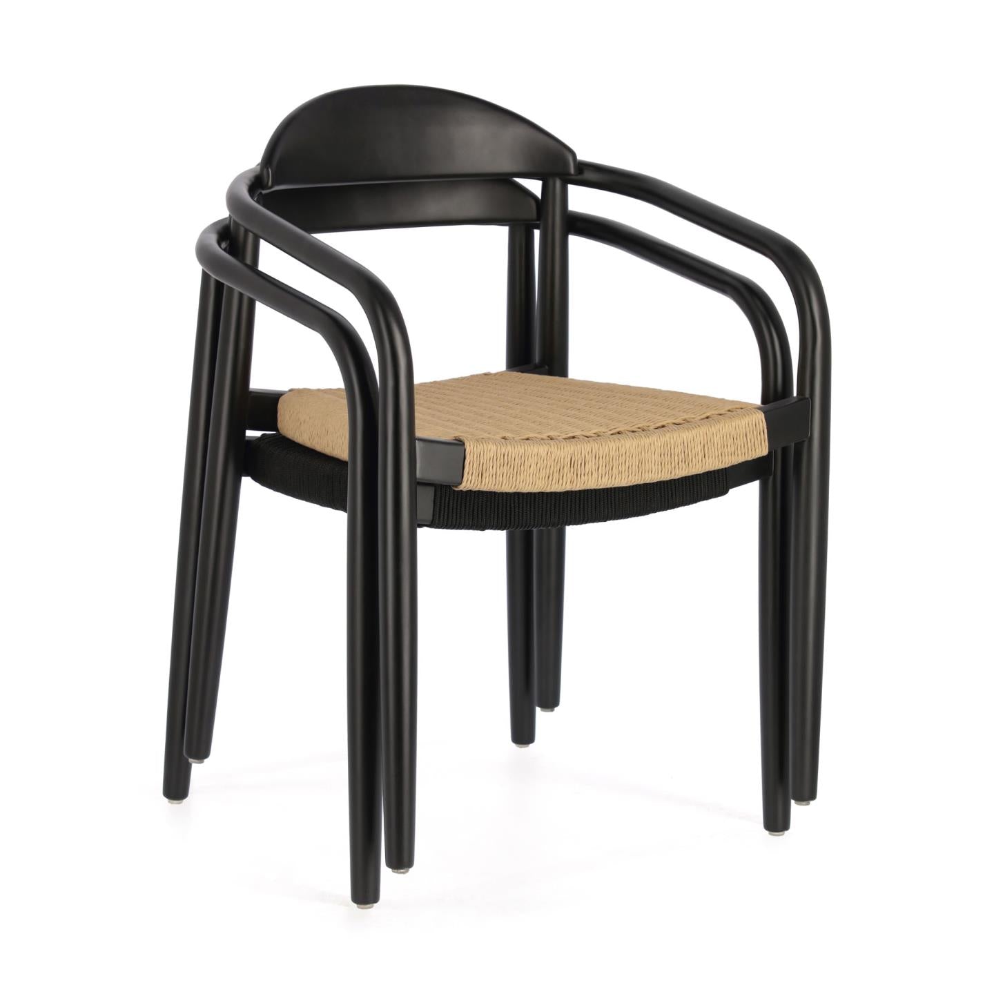 Nina stackable chair solid acacia wood with black finish and beige paper rope seat FSC100% - Product Image