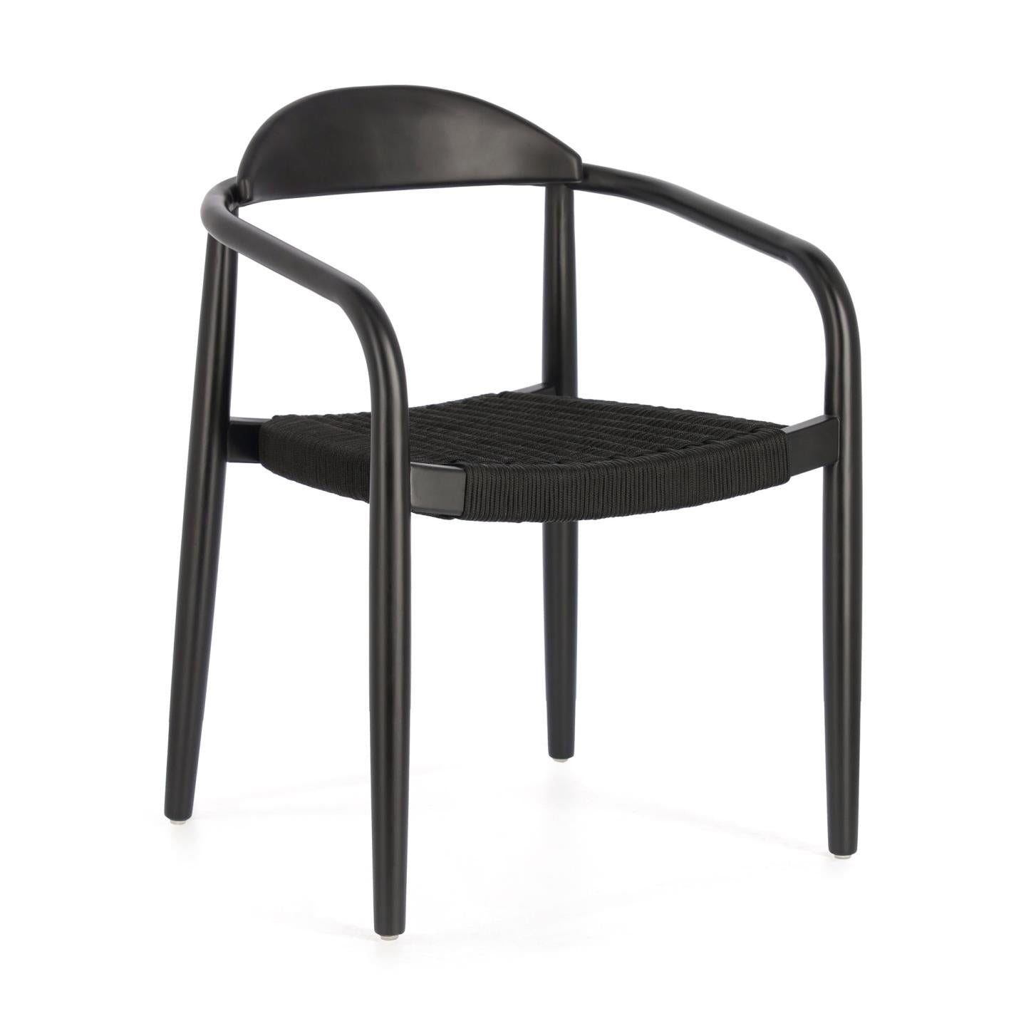 Nina stackable chair in solid acacia wood with black finish and black rope seat FSC 100% - Product Image