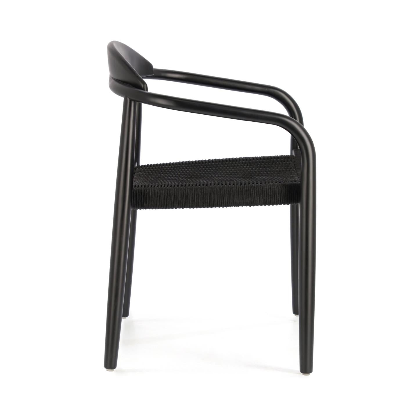 Nina stackable chair in solid acacia wood with black finish and black rope seat FSC 100% - Product Image