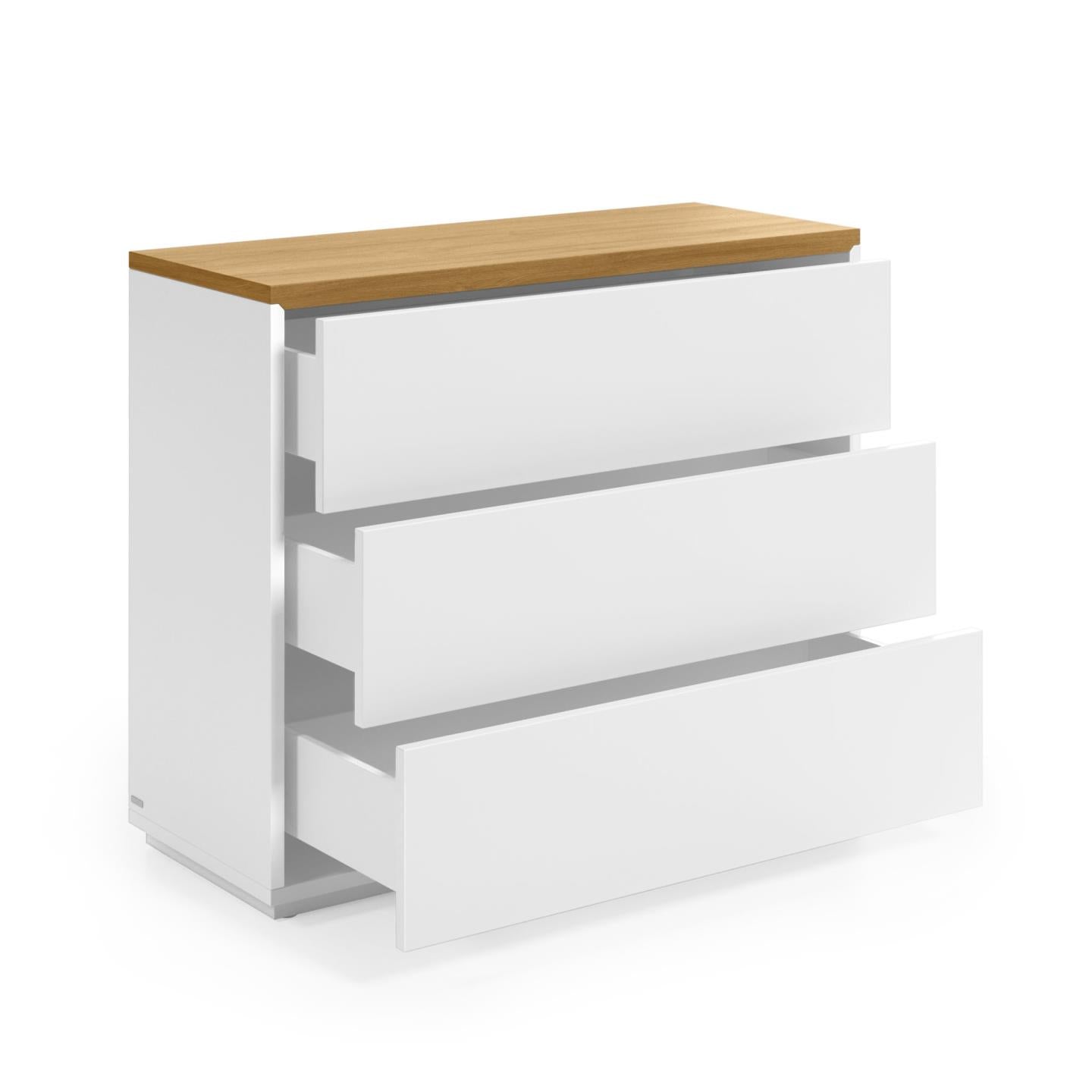 Abilen 3-drawer oak veneer and white lacquer chest of drawers 90 x 75 cm FSC 100% - Product Image