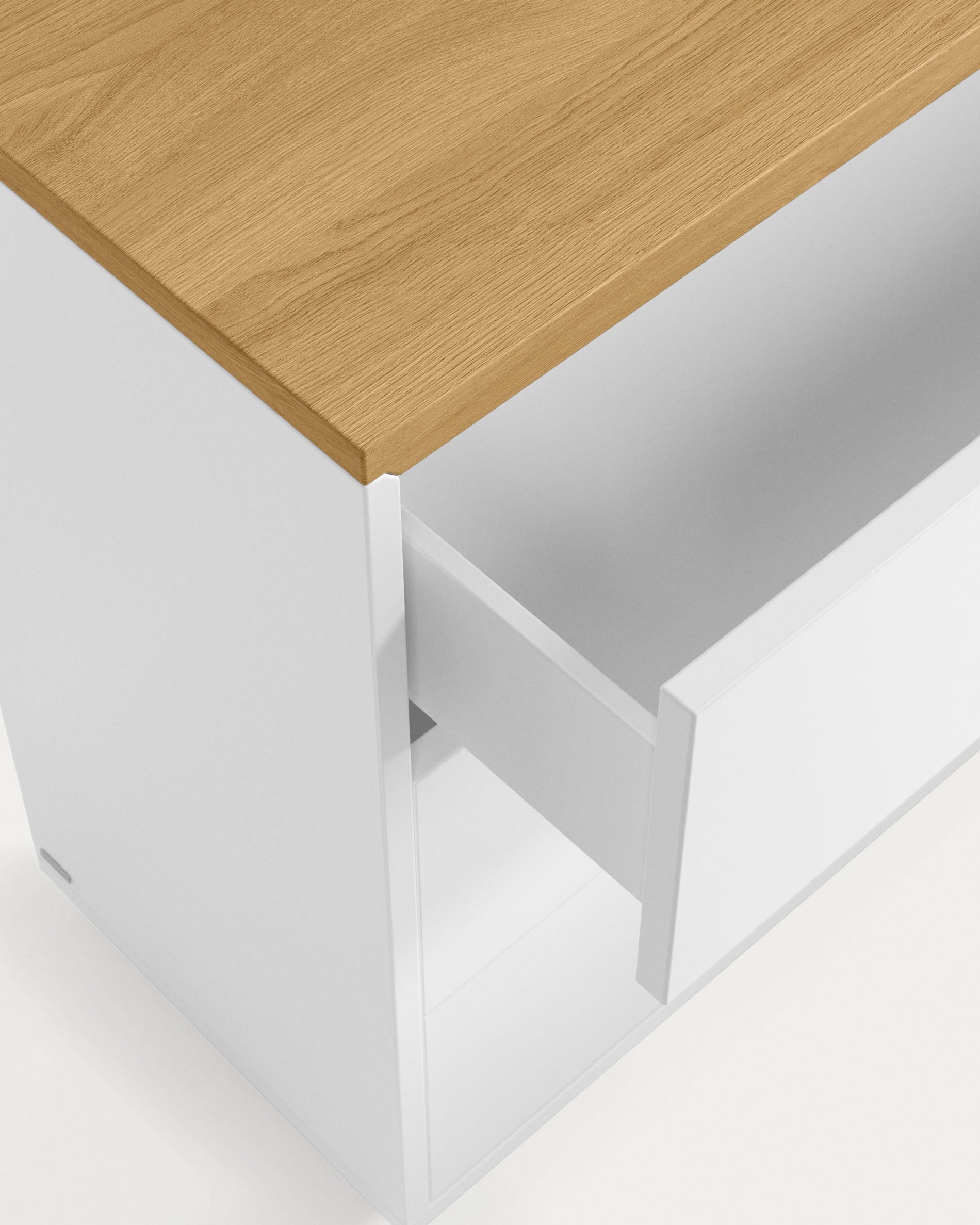 Abilen 3-drawer oak veneer and white lacquer chest of drawers 90 x 75 cm FSC 100% - Detail