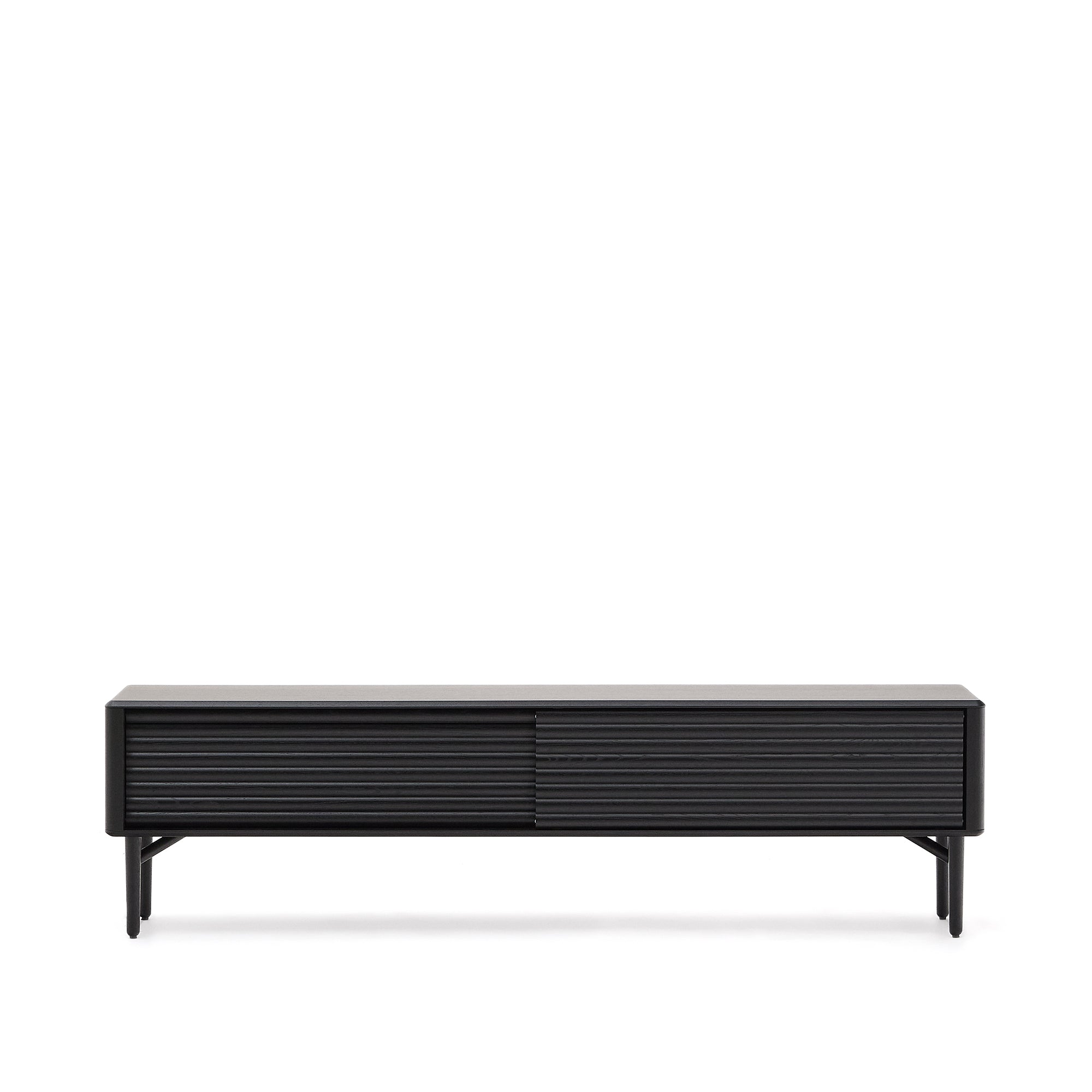 Lenon TV cabinet, 2 doors in solid wood and black oak veneer 200x57 cm FSC Mix Credit - Product Image
