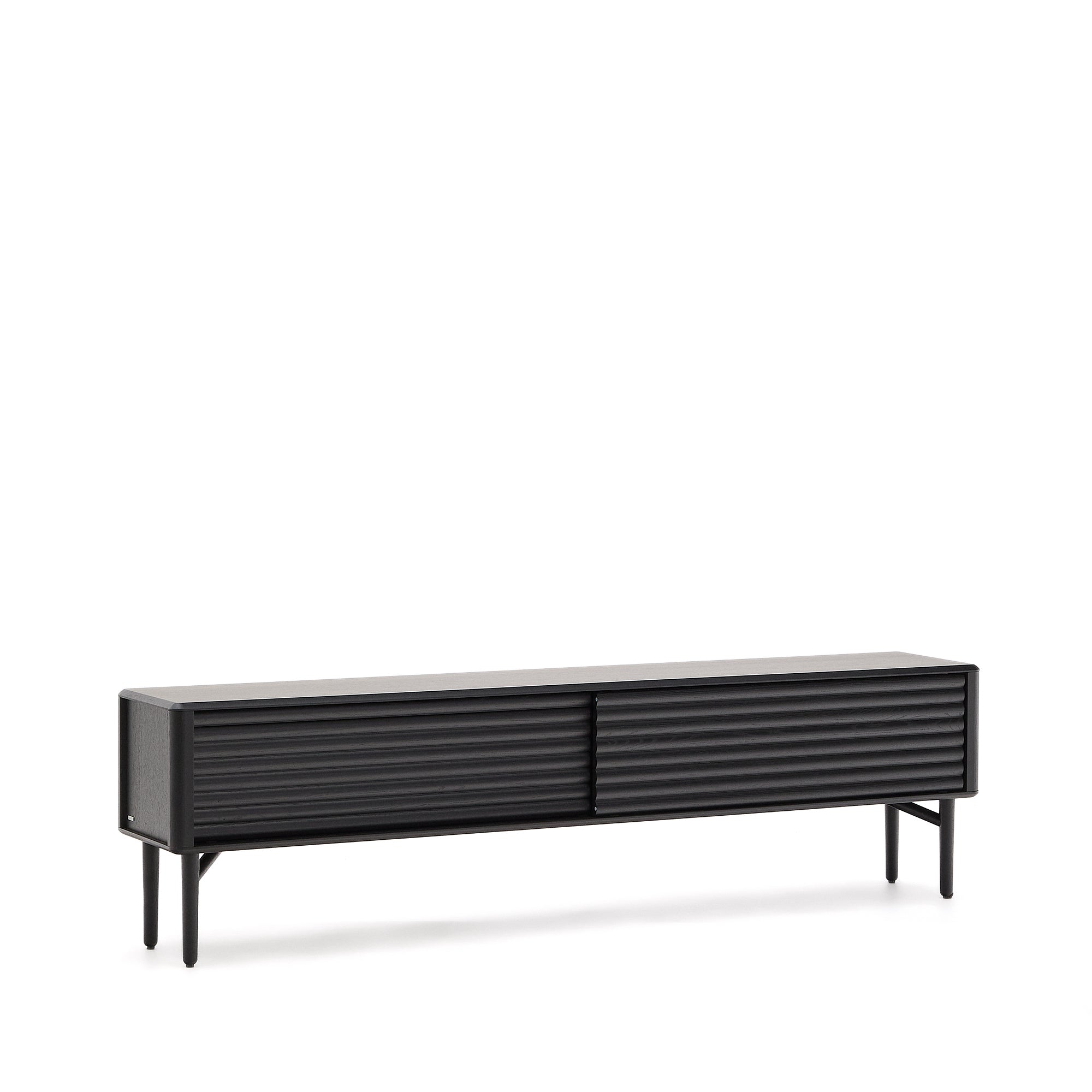 Lenon TV cabinet, 2 doors in solid wood and black oak veneer 200x57 cm FSC Mix Credit - Product Image