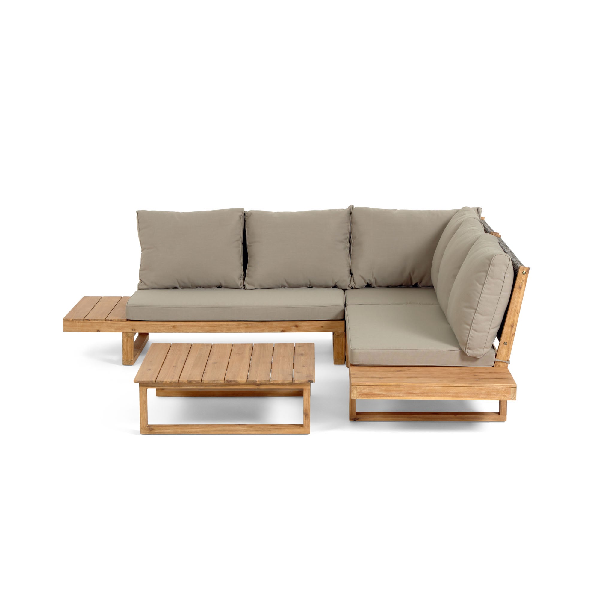 Flaviina 5 seater solid acacia wood corner sofa set with table - Product Image