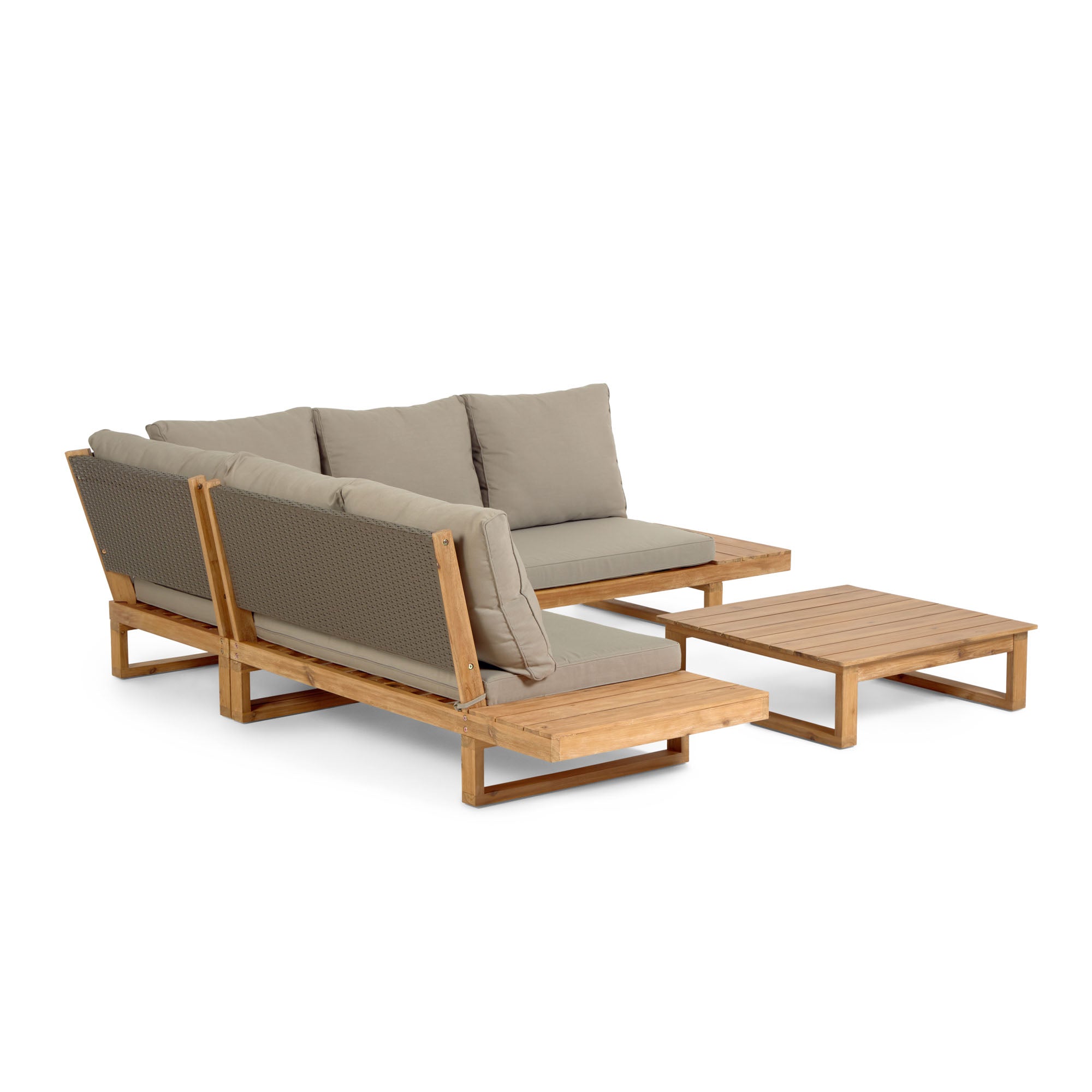 Flaviina 5 seater solid acacia wood corner sofa set with table - Product Image