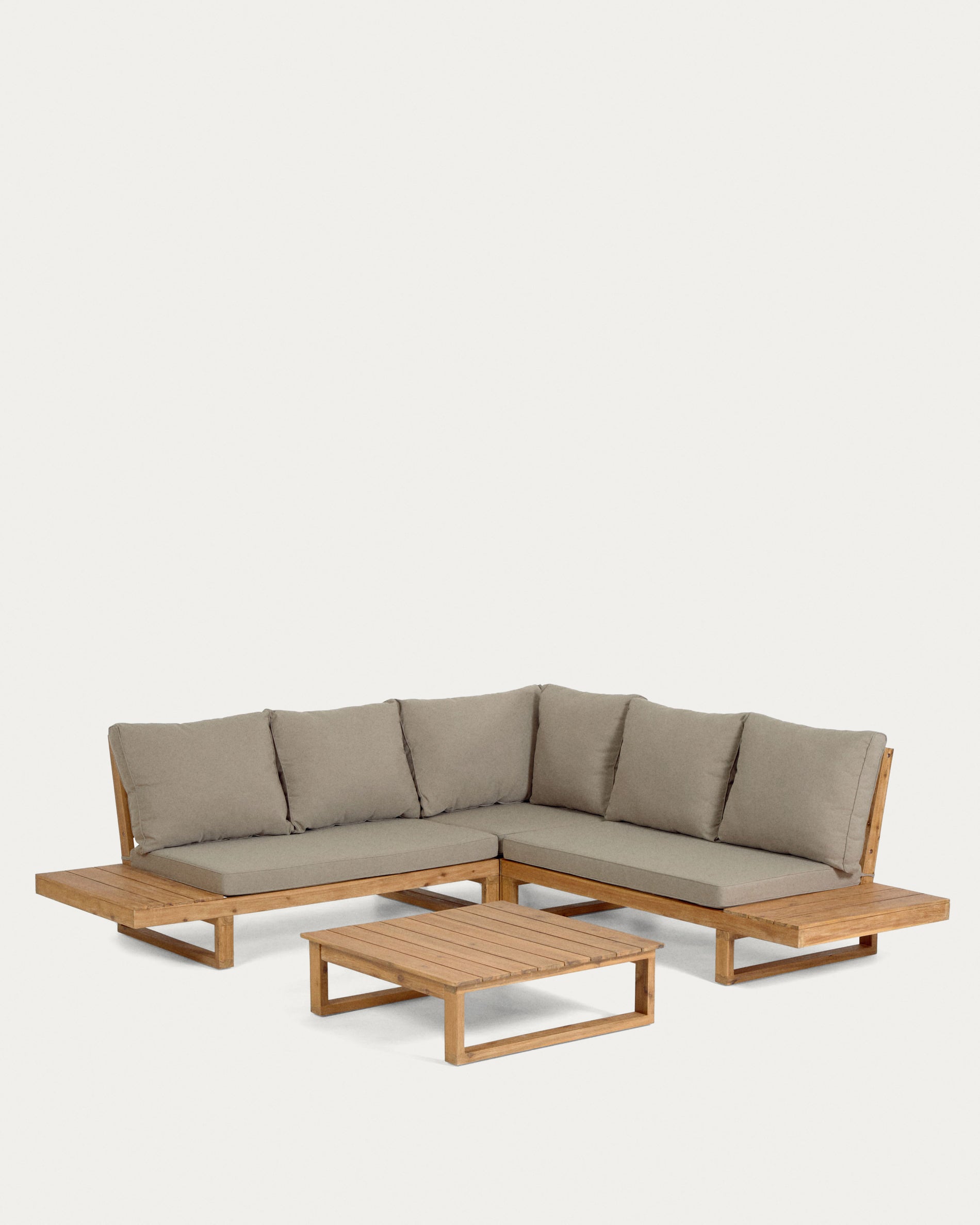 Flaviina 5 seater solid acacia wood corner sofa set with table - Product View