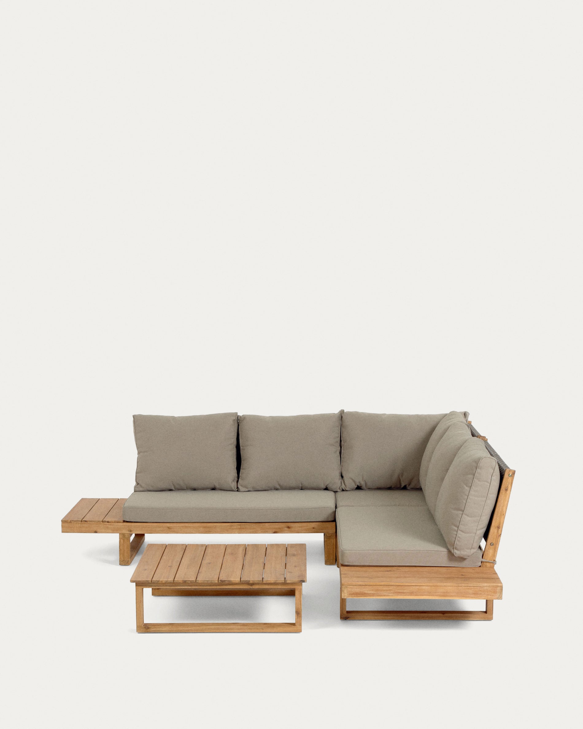 Flaviina 5 seater solid acacia wood corner sofa set with table - Product View
