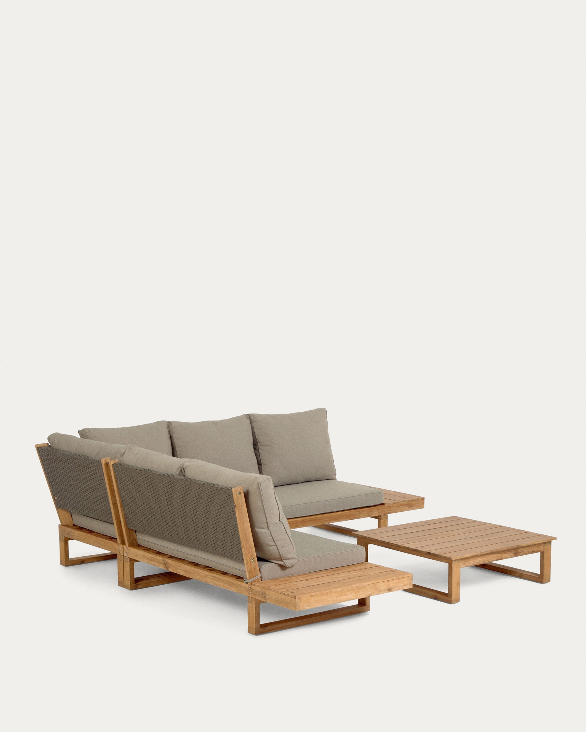 Flaviina 5 seater solid acacia wood corner sofa set with table - Product View