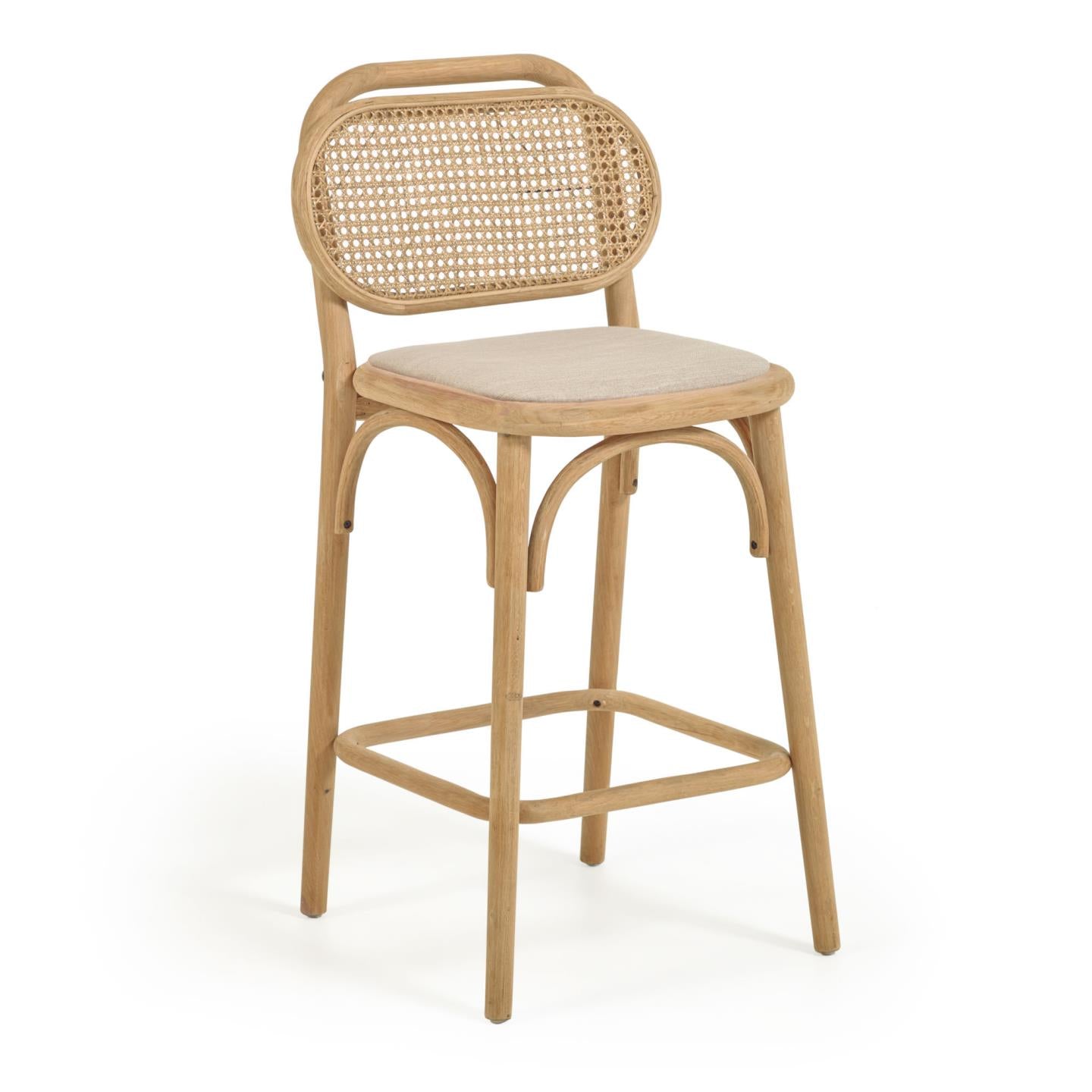 Doriane 65 cm height solid oak stool with natural finish and upholstered seat FSC Mix Credit - Product Image