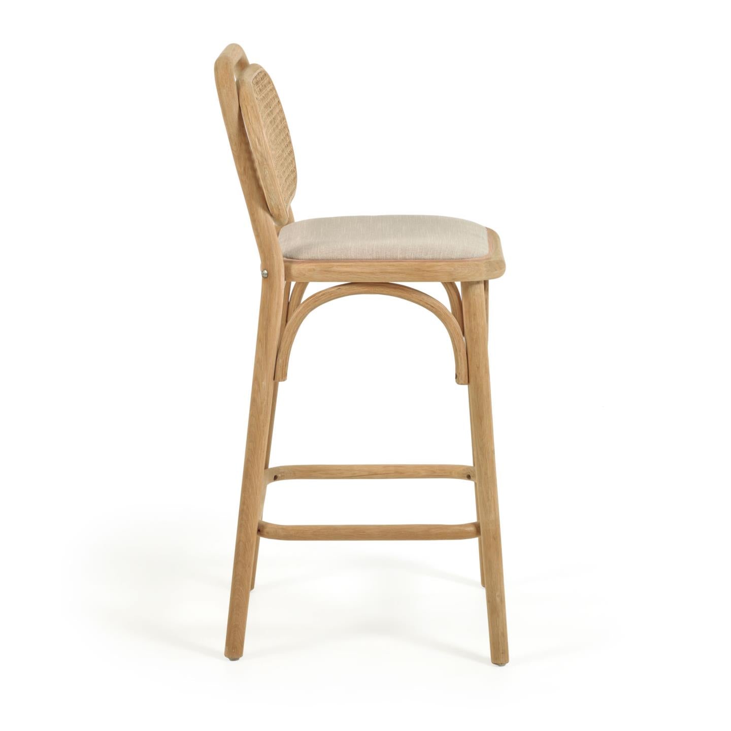 Doriane 65 cm height solid oak stool with natural finish and upholstered seat FSC Mix Credit - Product Image