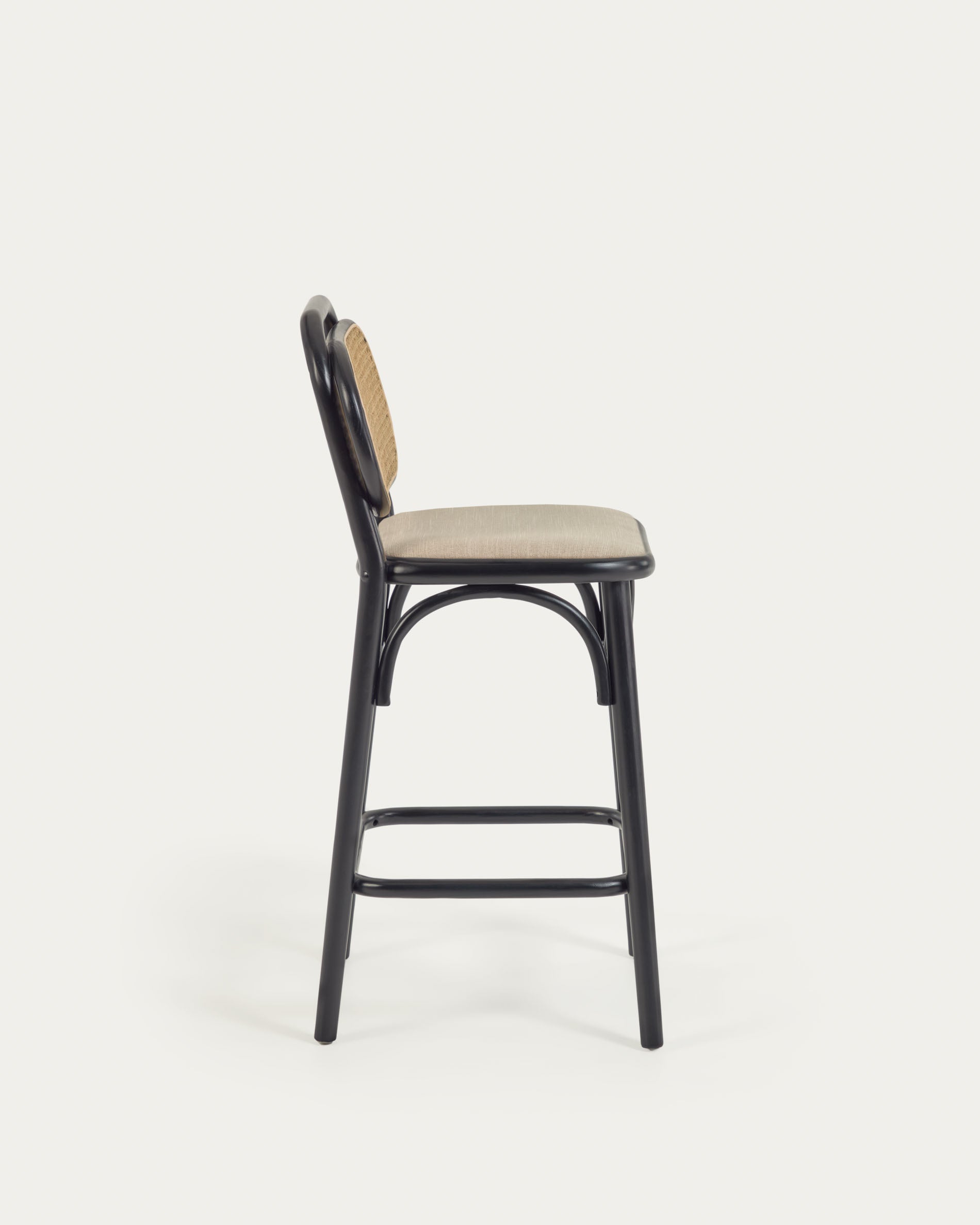 Doriane 65 cm height solid elm stool black lacquer finish and upholstered seat - Product View