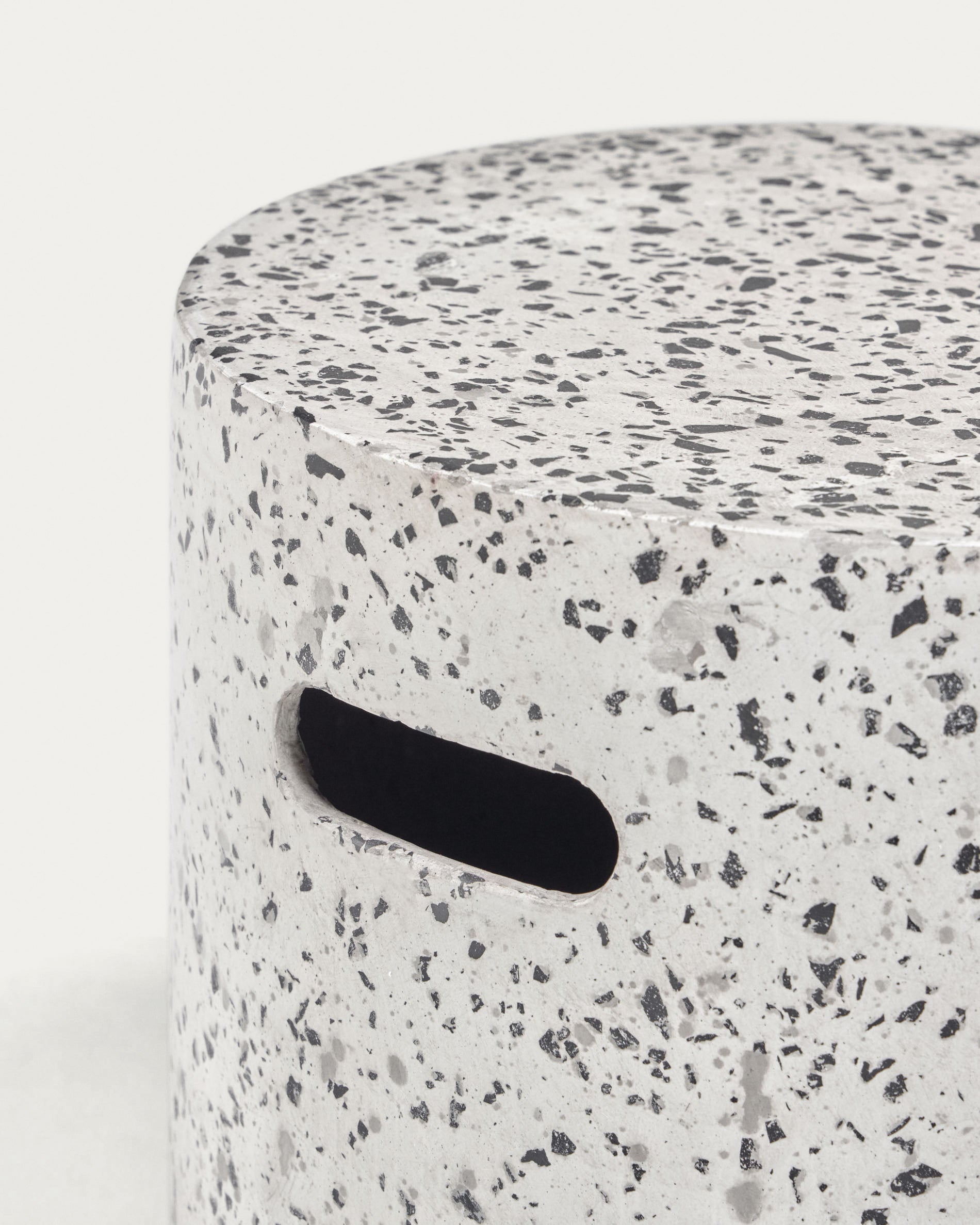 Jenell outdoor terrazzo footrest in white, Ø 35 cm - Detail
