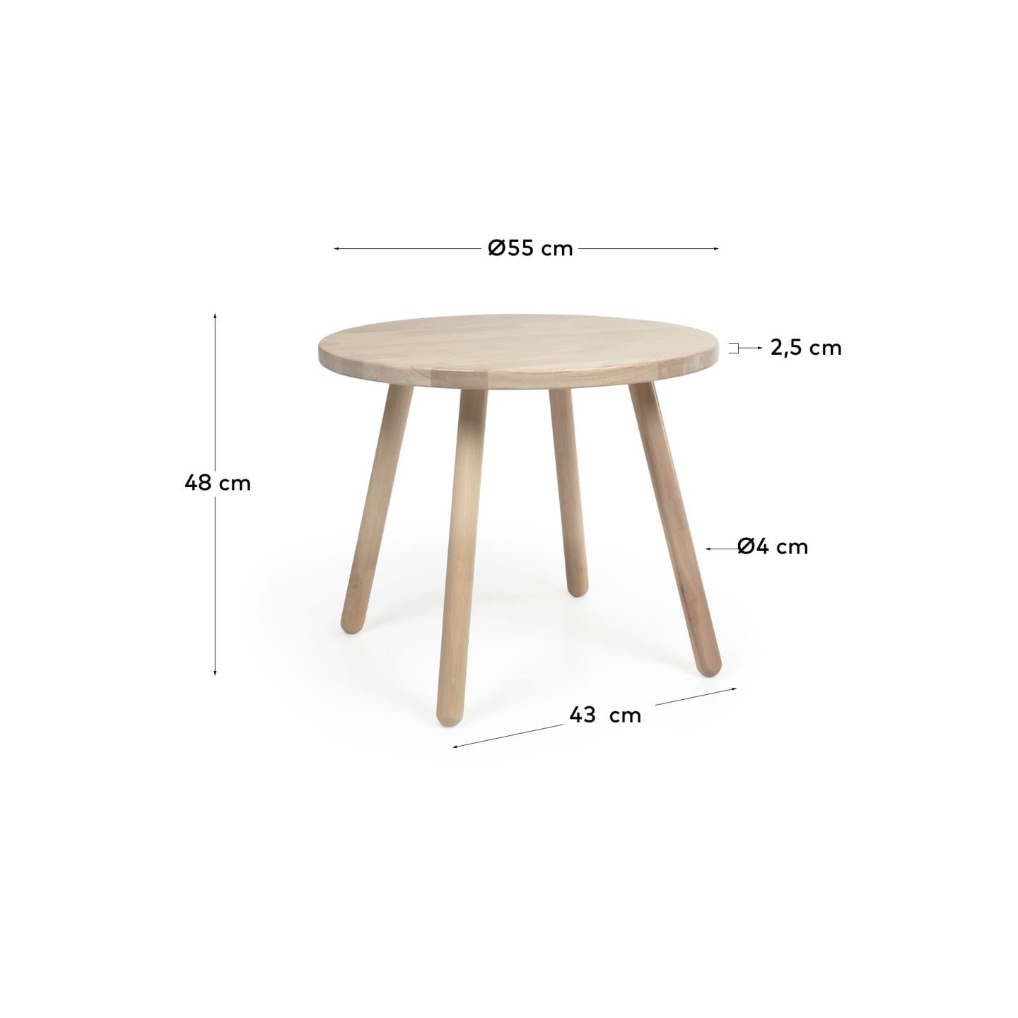 Round Dilcia kids table in solid rubber wood Ø 55 cm - Measurements