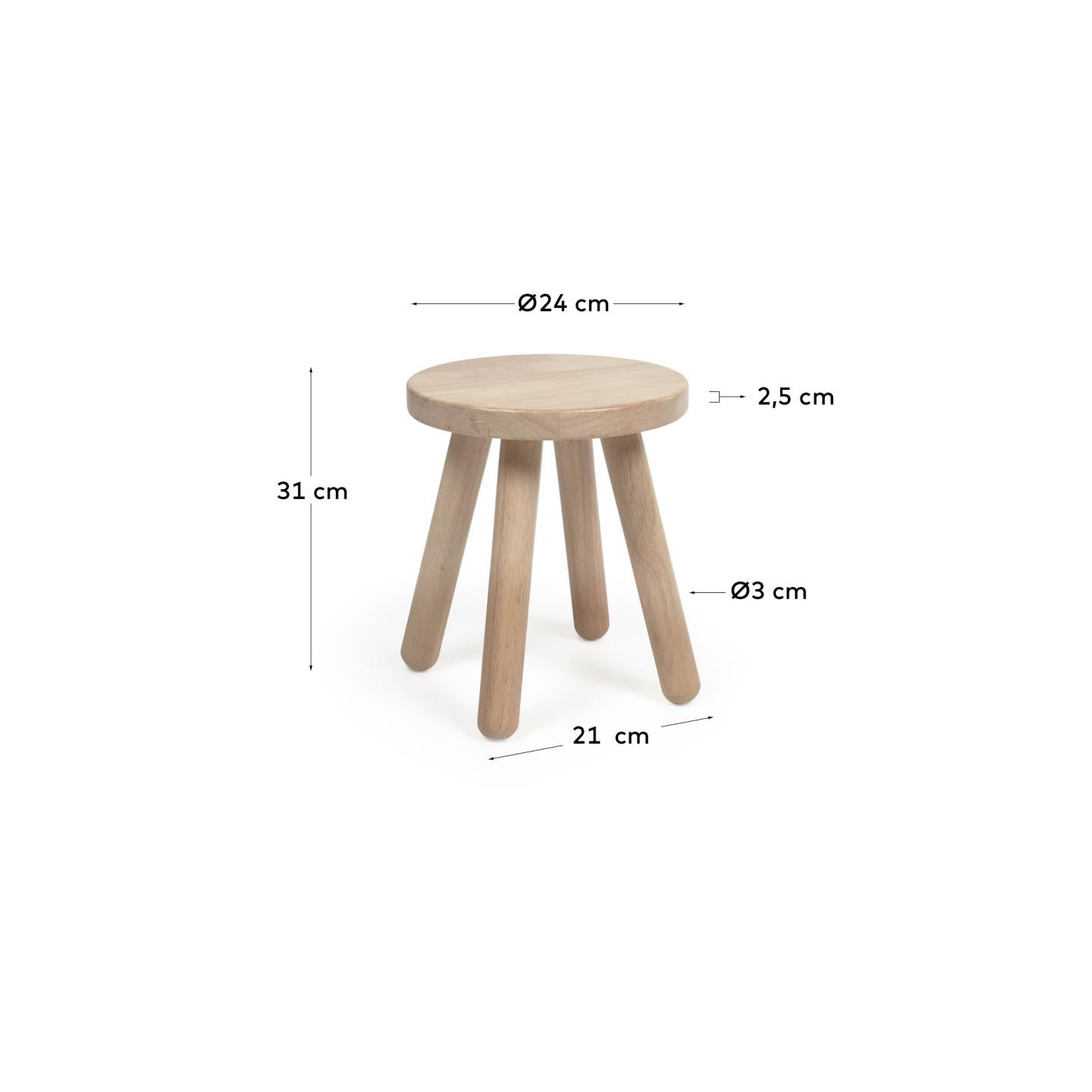 Dilcia kids stool in solid rubber wood 31 cm high - Measurements