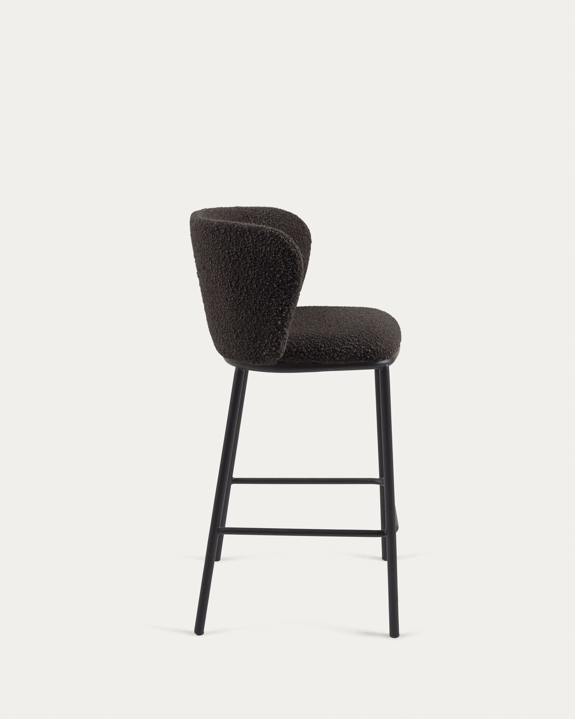 Ciselia stool with black bouclé and black steel legs, height 65 cm FSC Mix Credit - Product View
