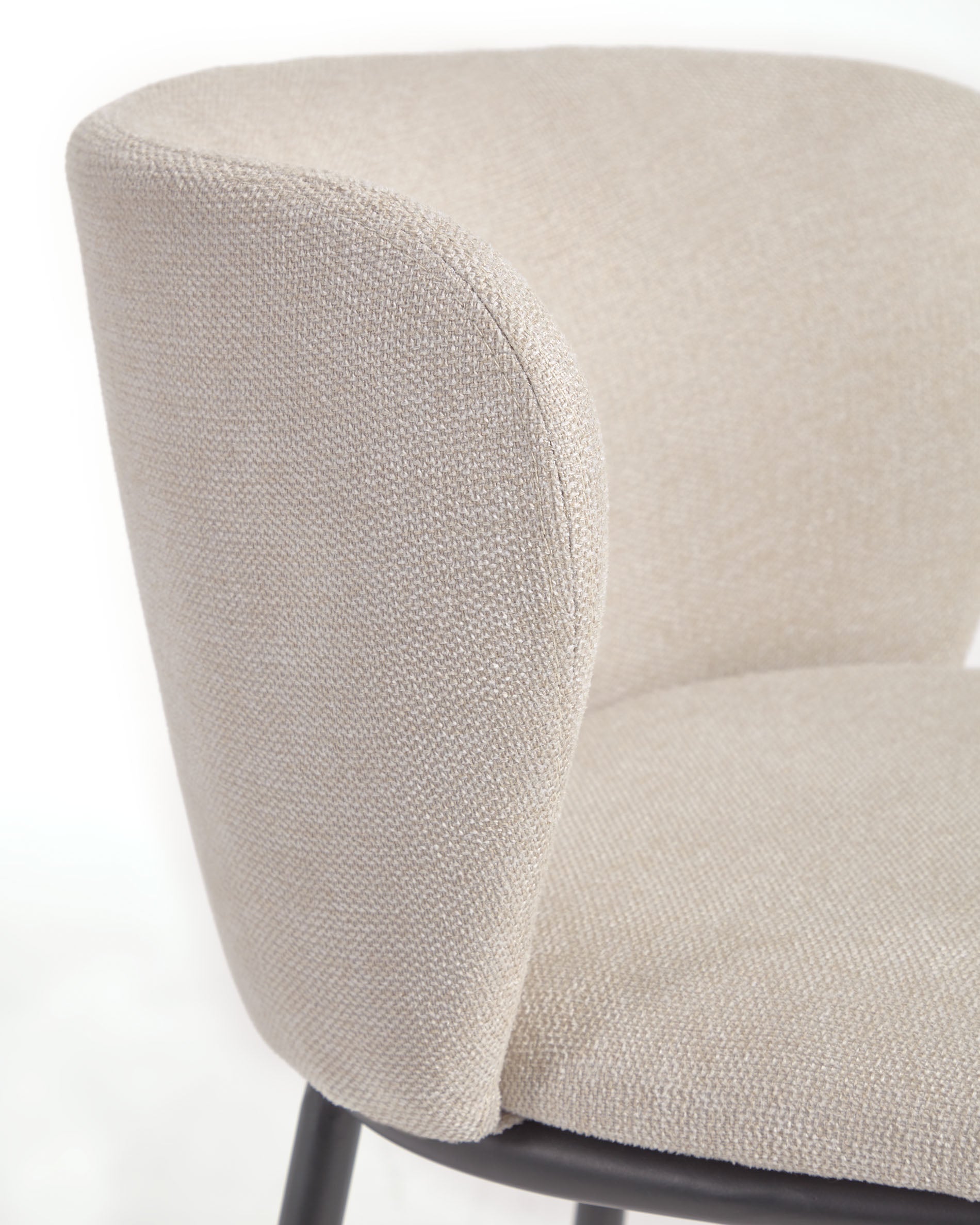 Ciselia stool in beige chenille with steel legs in black 65 cm height FSC Mix Credit - Detail
