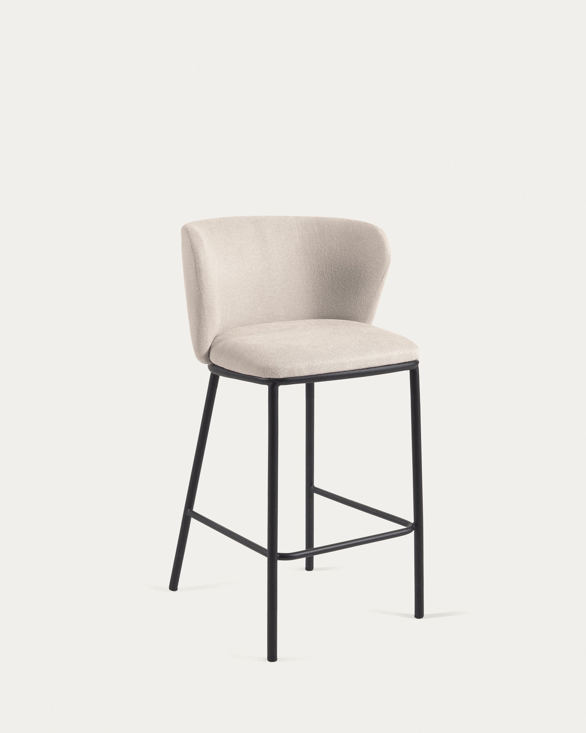 Ciselia stool in beige chenille with steel legs in black 65 cm height FSC Mix Credit - Product View