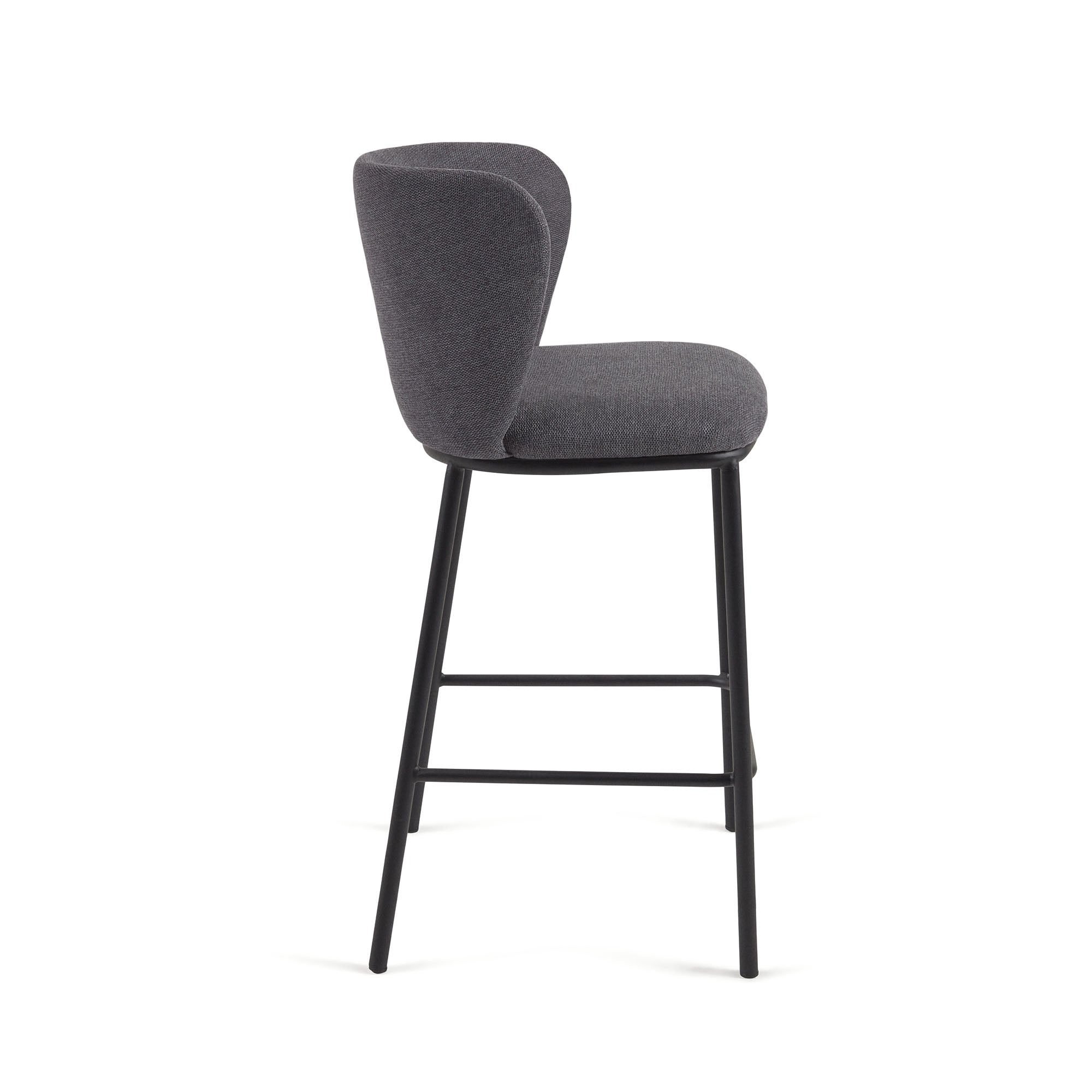 Ciselia stool in dark grey chenille with steel legs in black 65 cm height FSC Mix Credit - Product Image