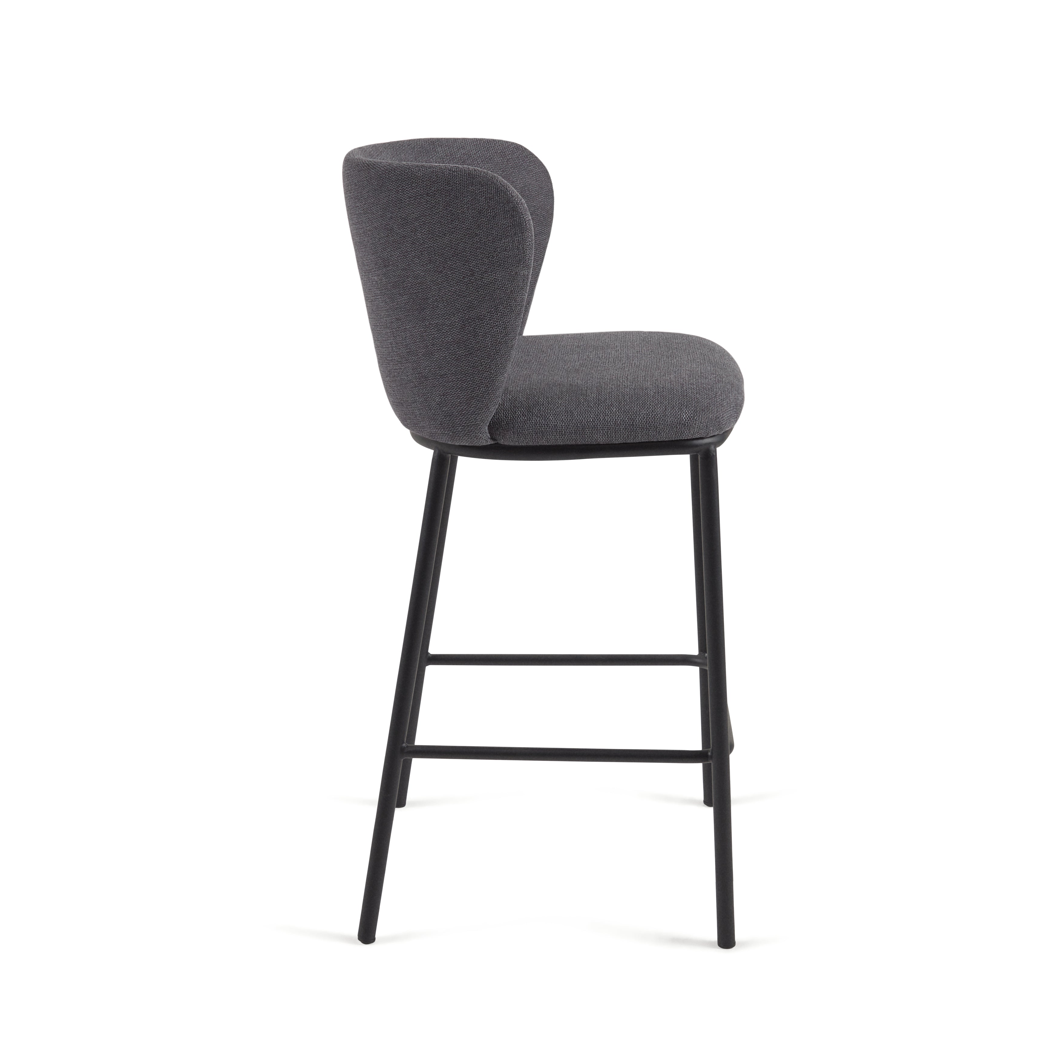 Ciselia stool in dark grey chenille with steel legs in black 65 cm height FSC Mix Credit - Product Image