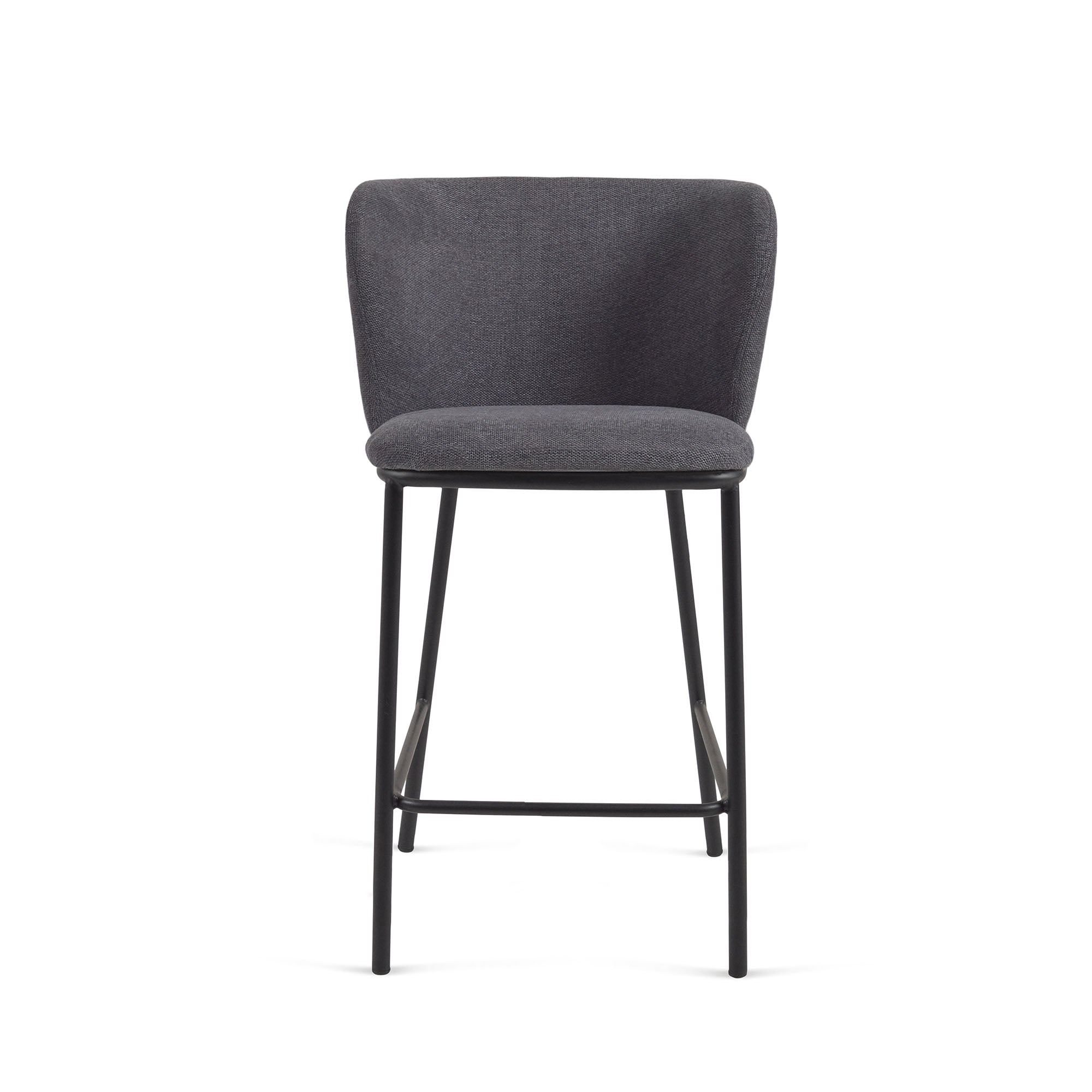 Ciselia stool in dark grey chenille with steel legs in black 65 cm height FSC Mix Credit - Product Image