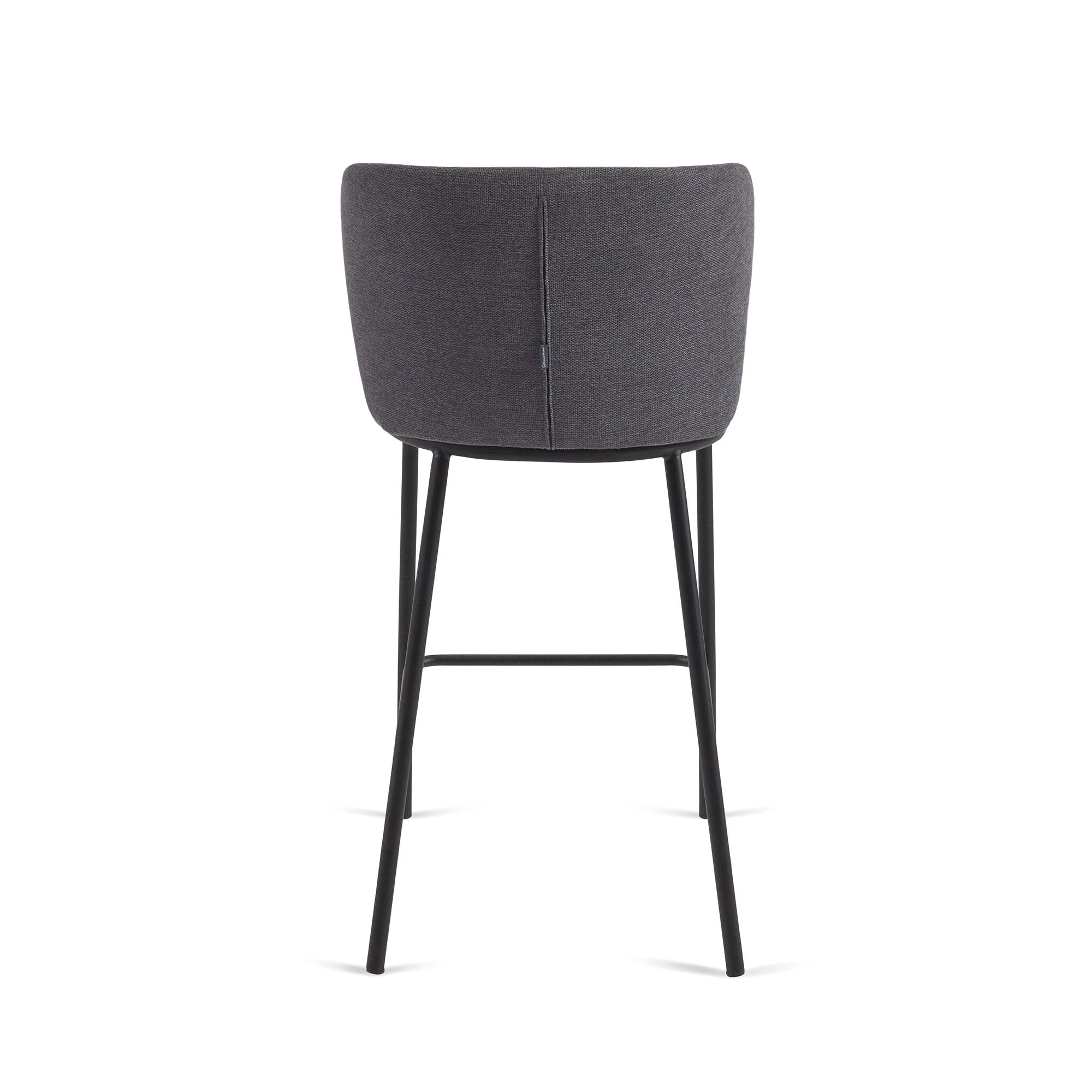 Ciselia stool in dark grey chenille with steel legs in black 65 cm height FSC Mix Credit - Product Image