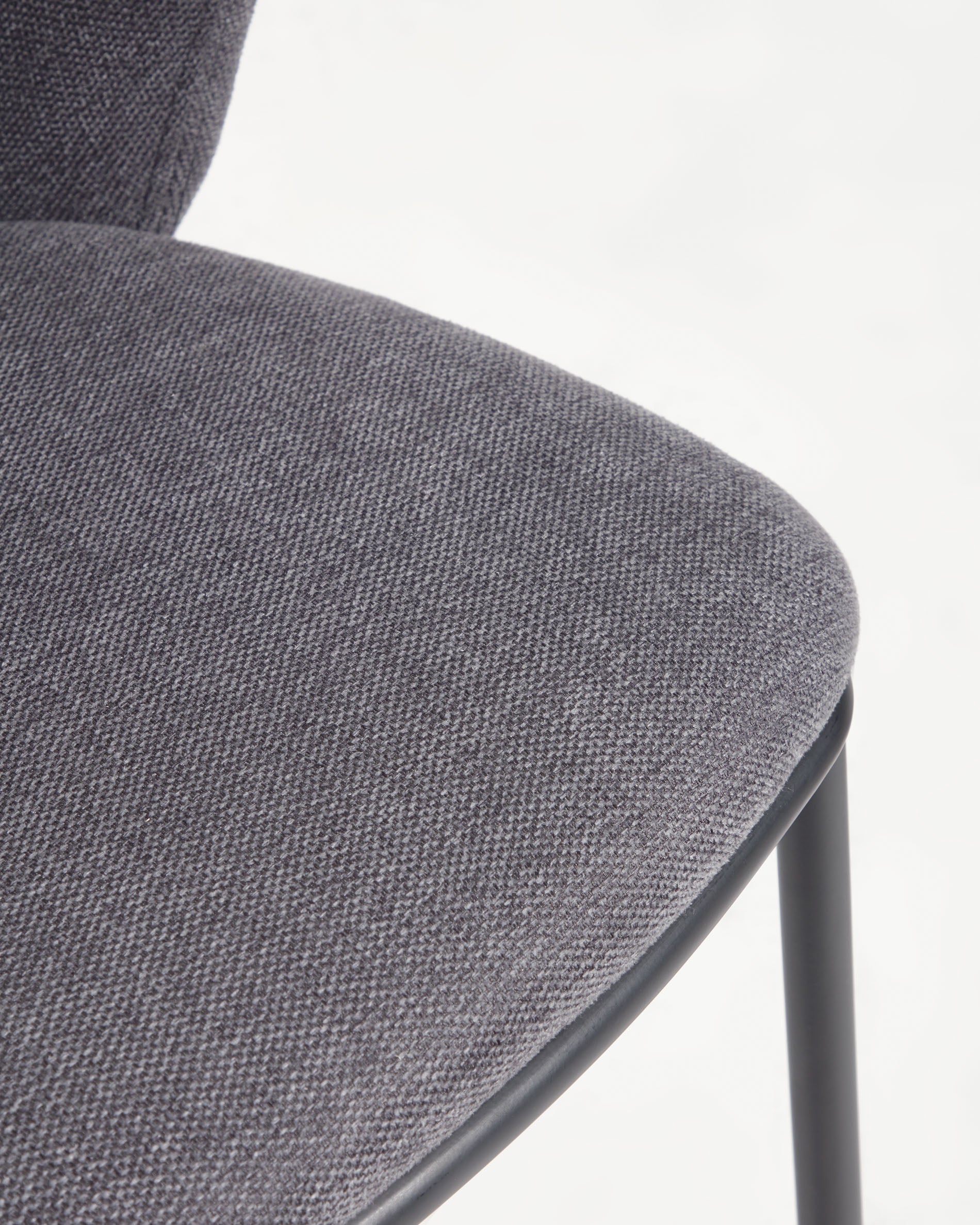 Ciselia stool in dark grey chenille with steel legs in black 65 cm height FSC Mix Credit - Detail