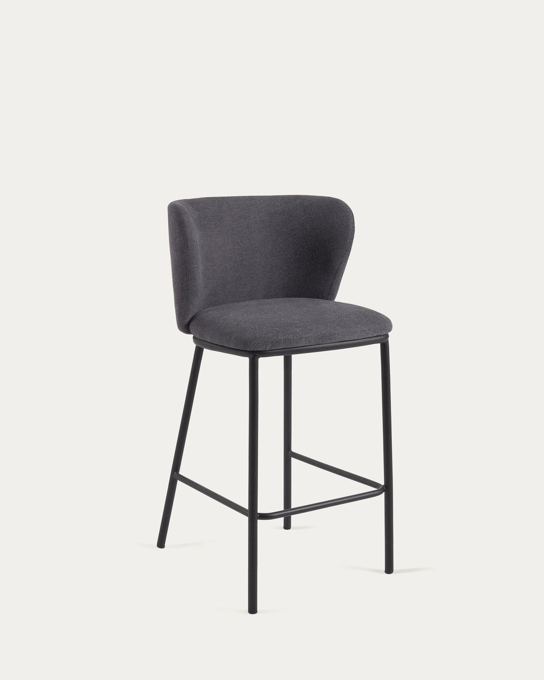 Ciselia stool in dark grey chenille with steel legs in black 65 cm height FSC Mix Credit - Product View