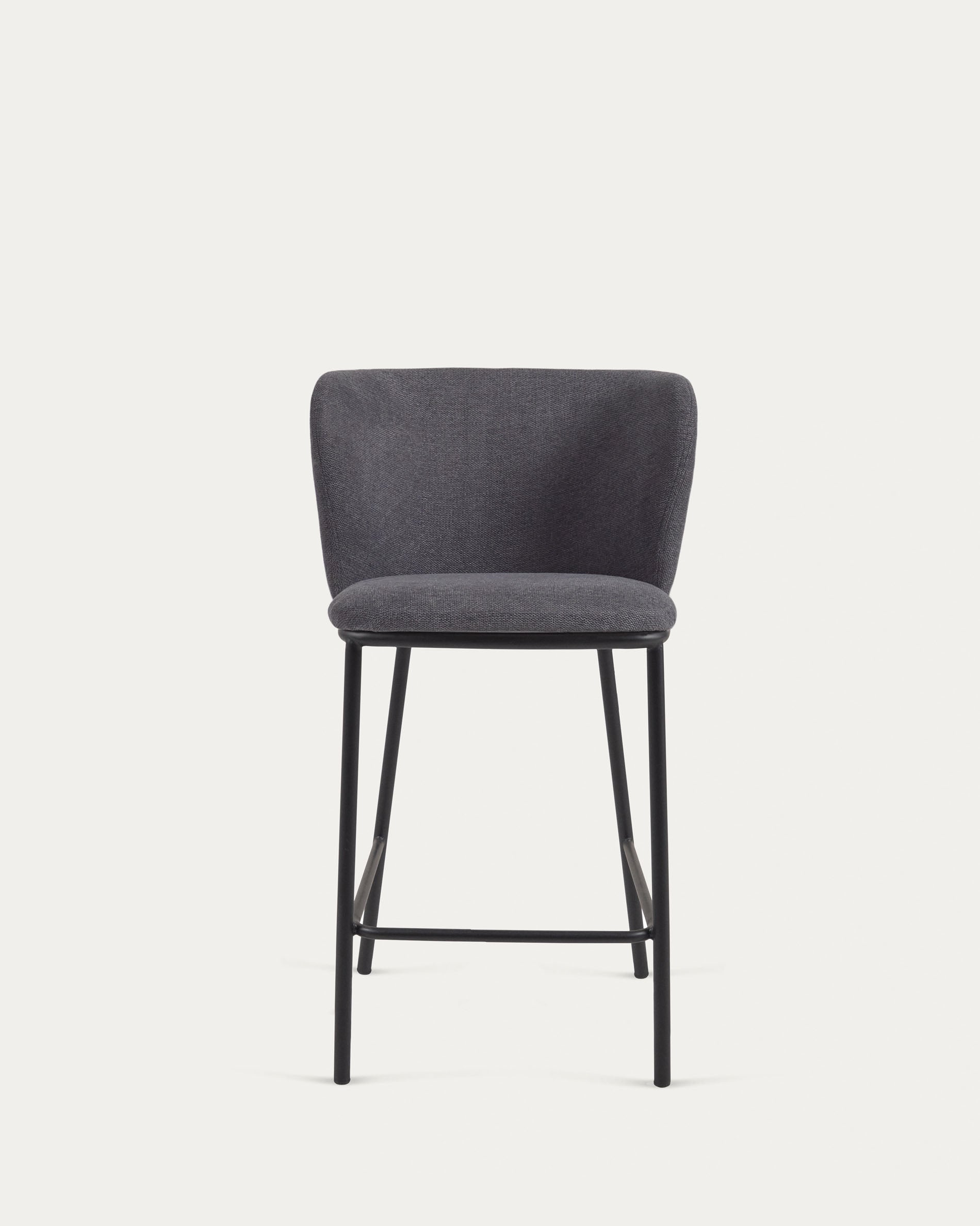 Ciselia stool in dark grey chenille with steel legs in black 65 cm height FSC Mix Credit - Product View