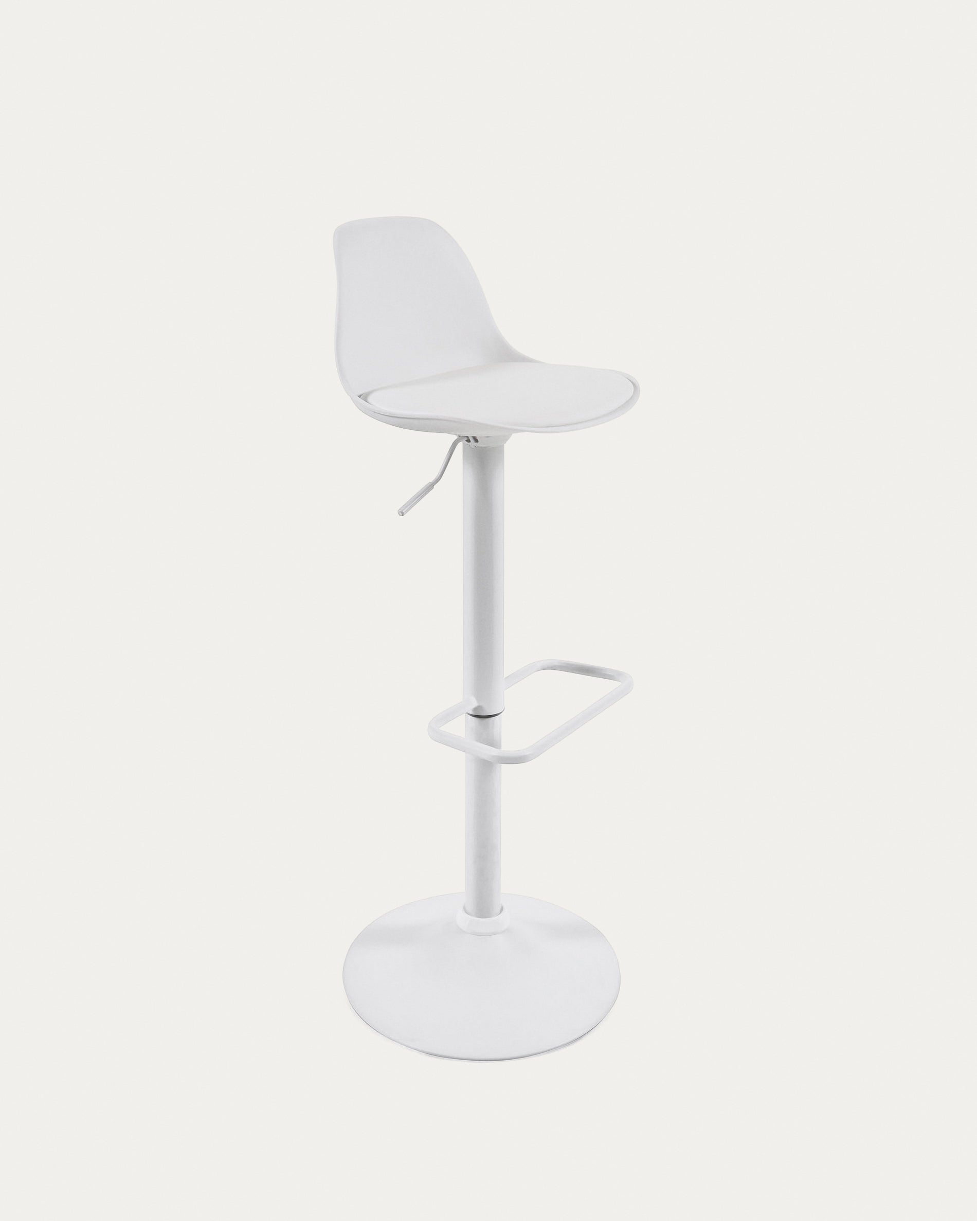 Orlando-T barstool white synthetic leather and matt white steel 60-82 cm - Product View