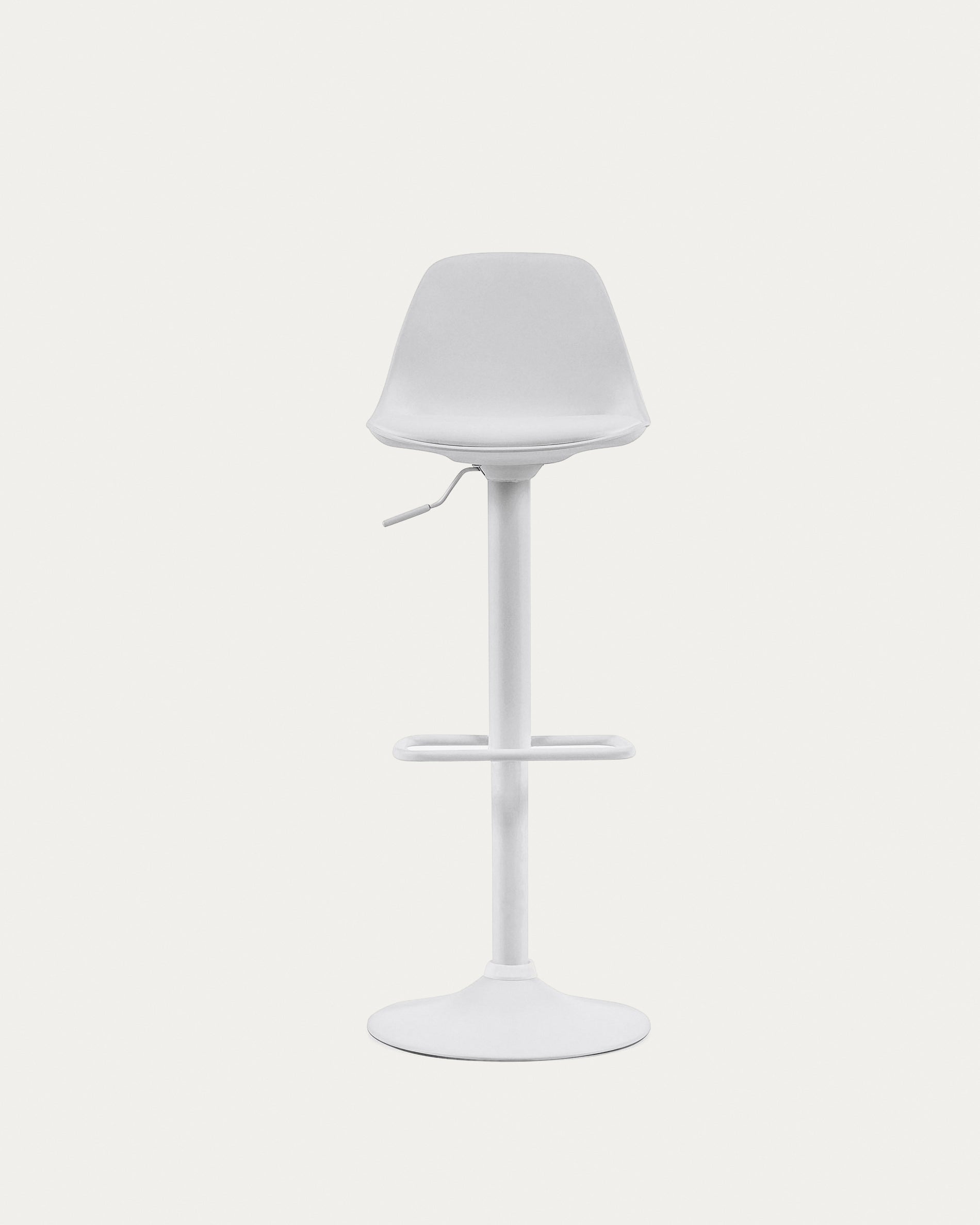 Orlando-T barstool white synthetic leather and matt white steel 60-82 cm - Product View