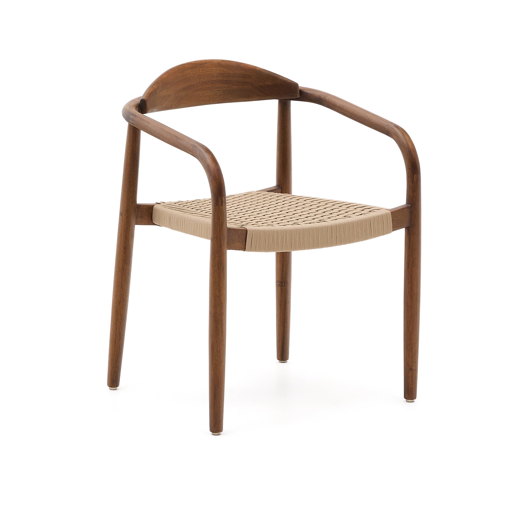 Nina stackable chair in solid acacia wood with walnut finish and beige rope seat FSC 100% - Product Image