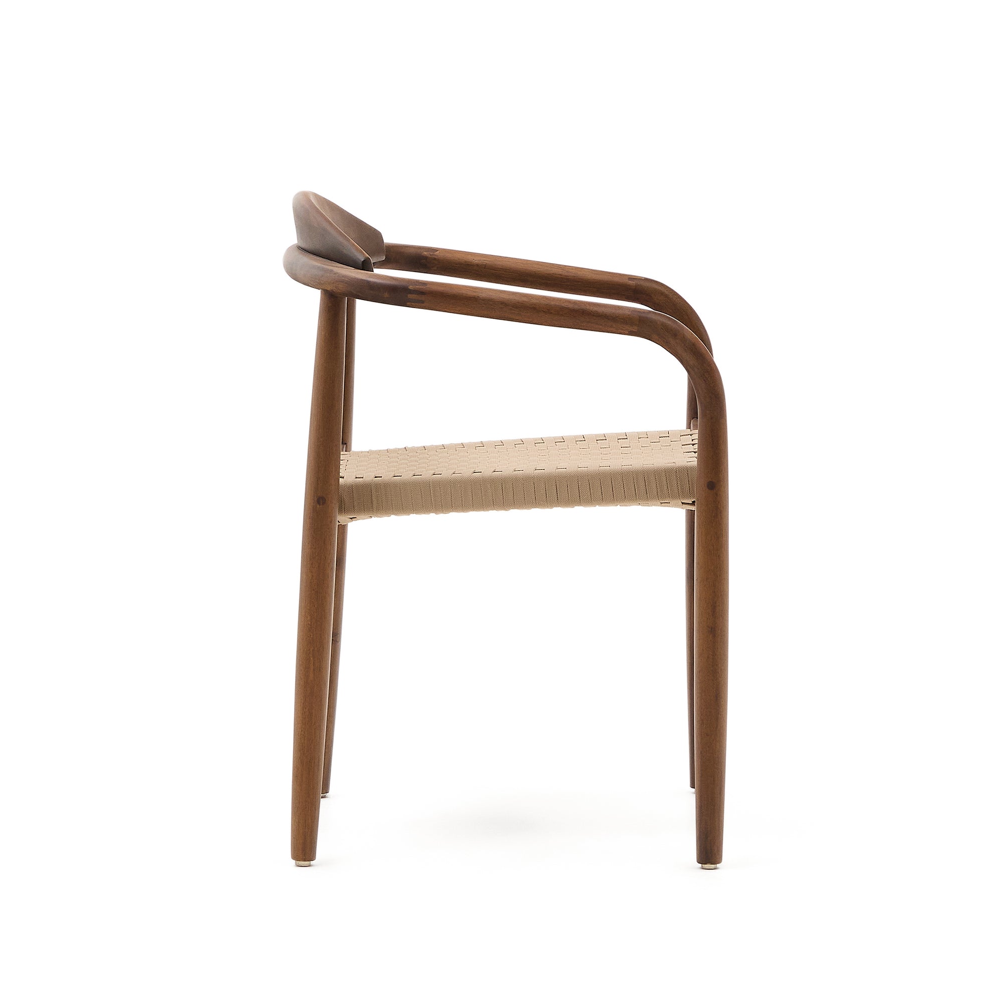 Nina stackable chair in solid acacia wood with walnut finish and beige rope seat FSC 100% - Product Image