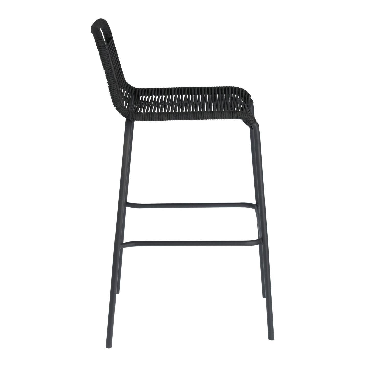 Lambton stackable stool in black rope and black finish steel, 74 cm - Product Image