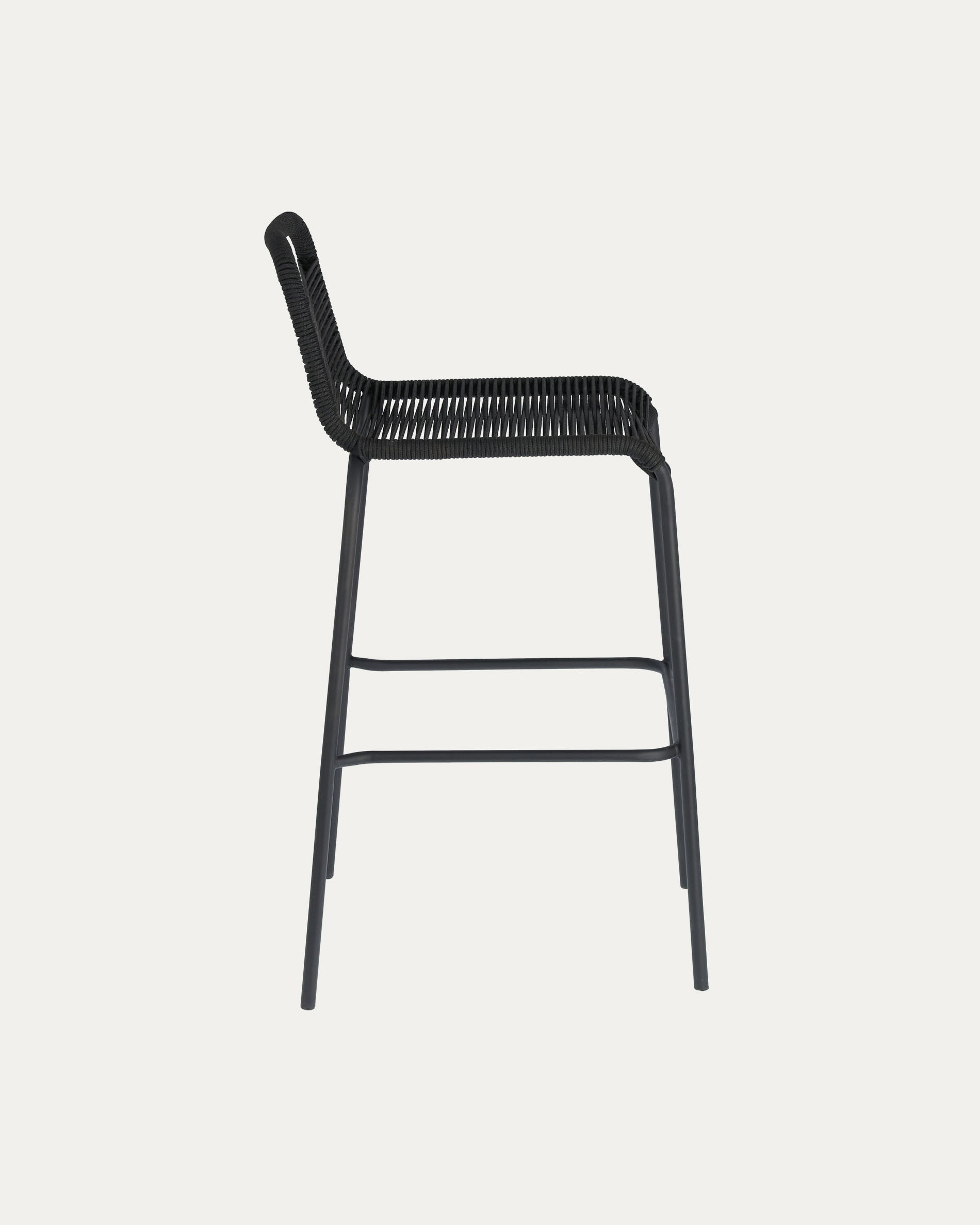Lambton stackable stool in black rope and black finish steel, 74 cm - Product View