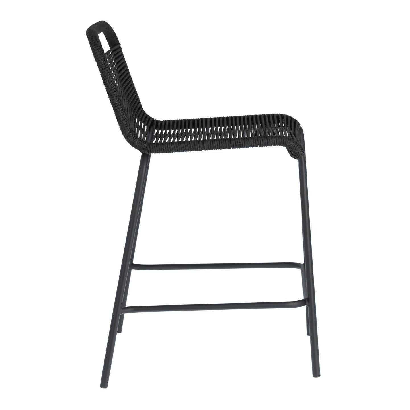Lambton stackable stool in black rope and black finish steel, 62 cm - Product Image