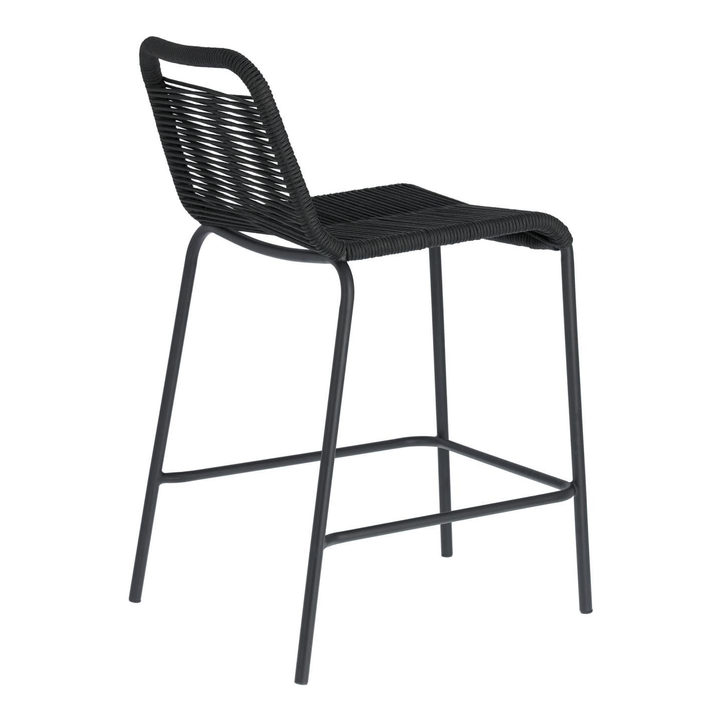 Lambton stackable stool in black rope and black finish steel, 62 cm - Product Image