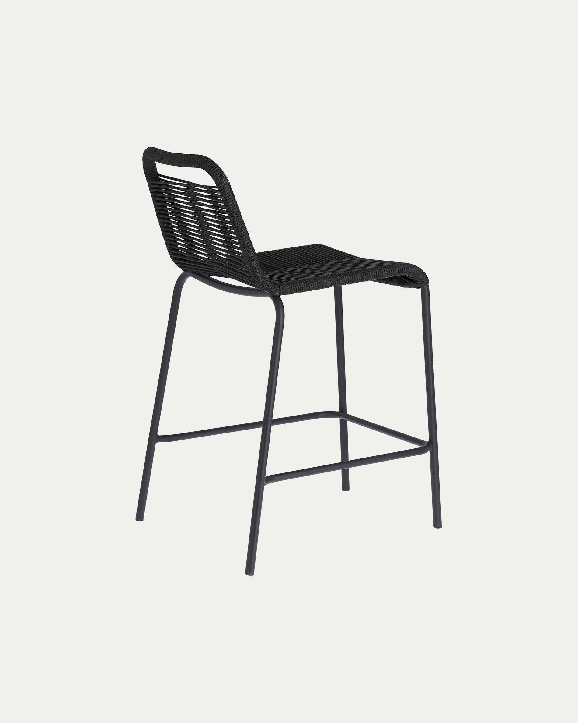 Lambton stackable stool in black rope and black finish steel, 62 cm - Product View