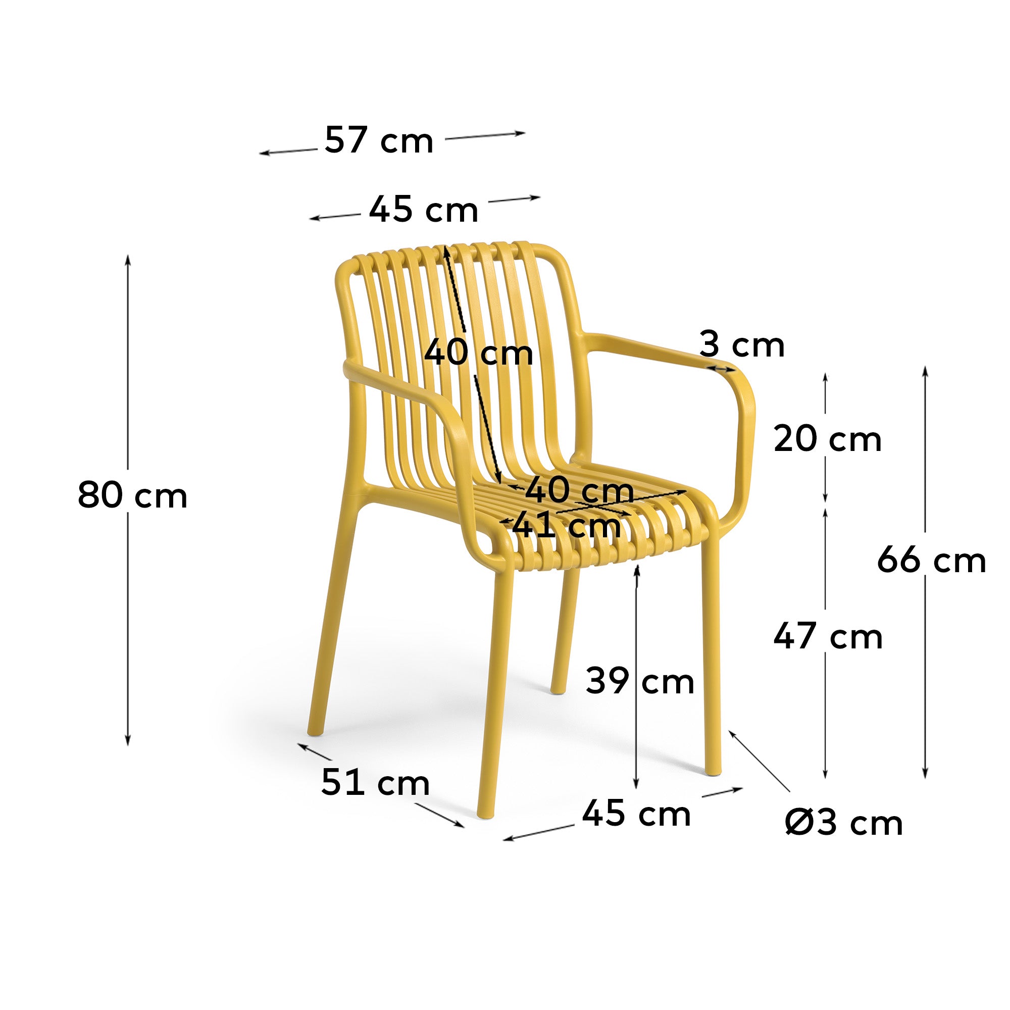 Isabellini stackable outdoor chair in yellow - Measurements