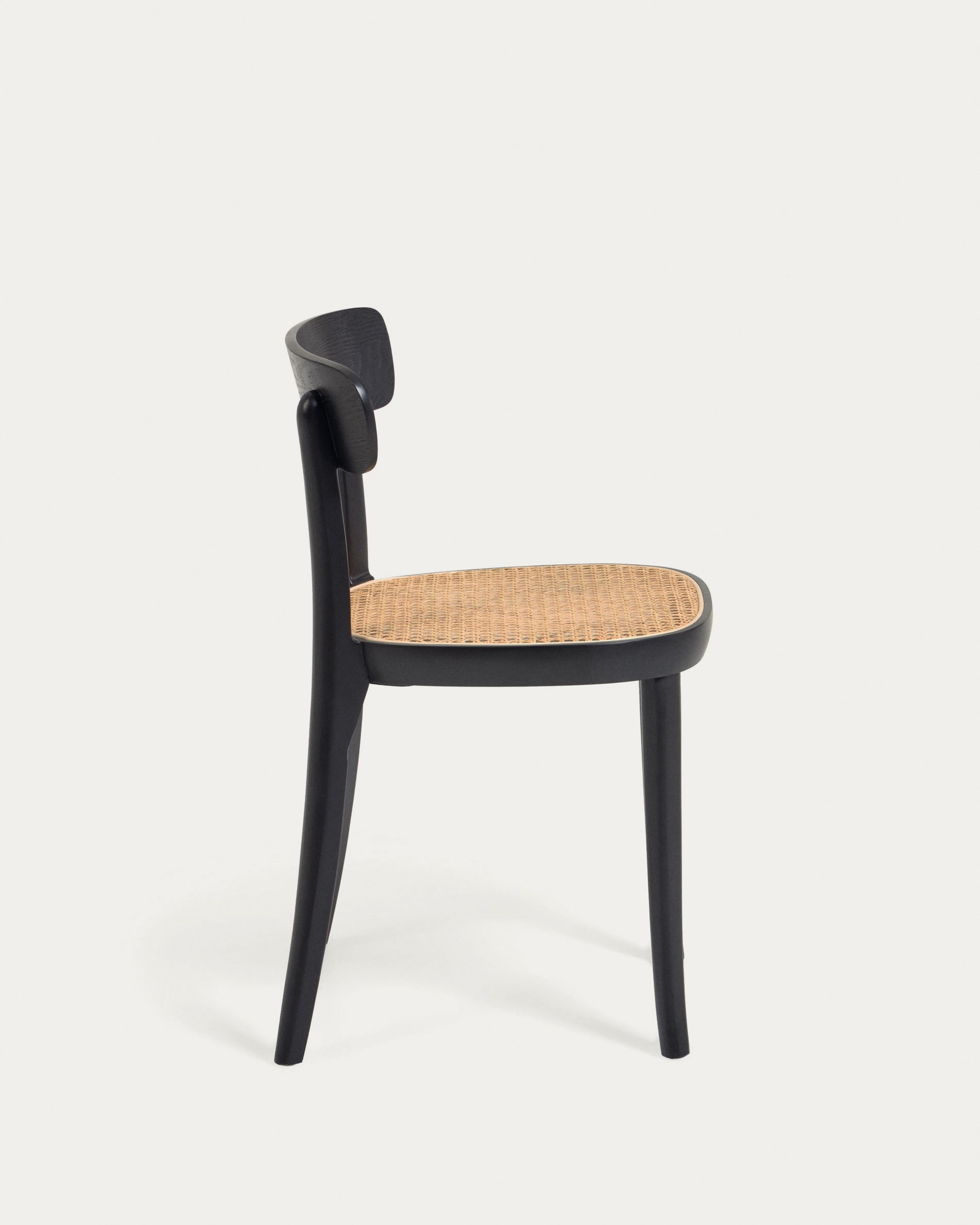 Romane chair in solid beech with black finish, ash veneer and rattan - Product View