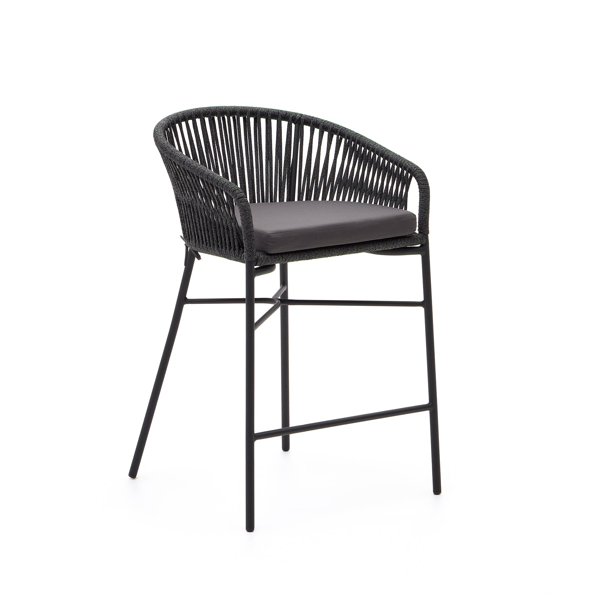 Yanet rope stool in black 65 cm in height - Product Image
