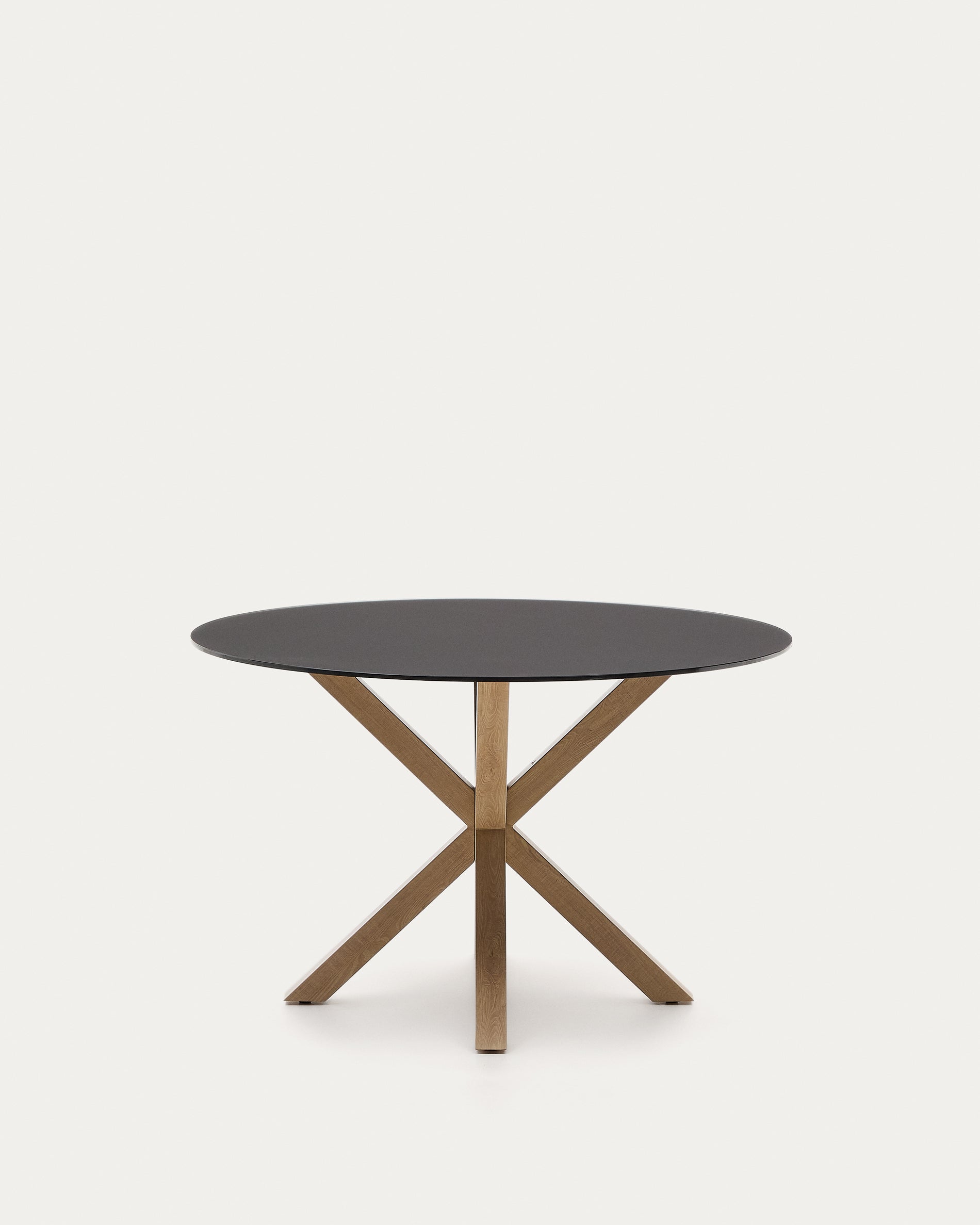 Argo round table in frosted black glass and wood effect steel legs, Ø 120 cm - Product View