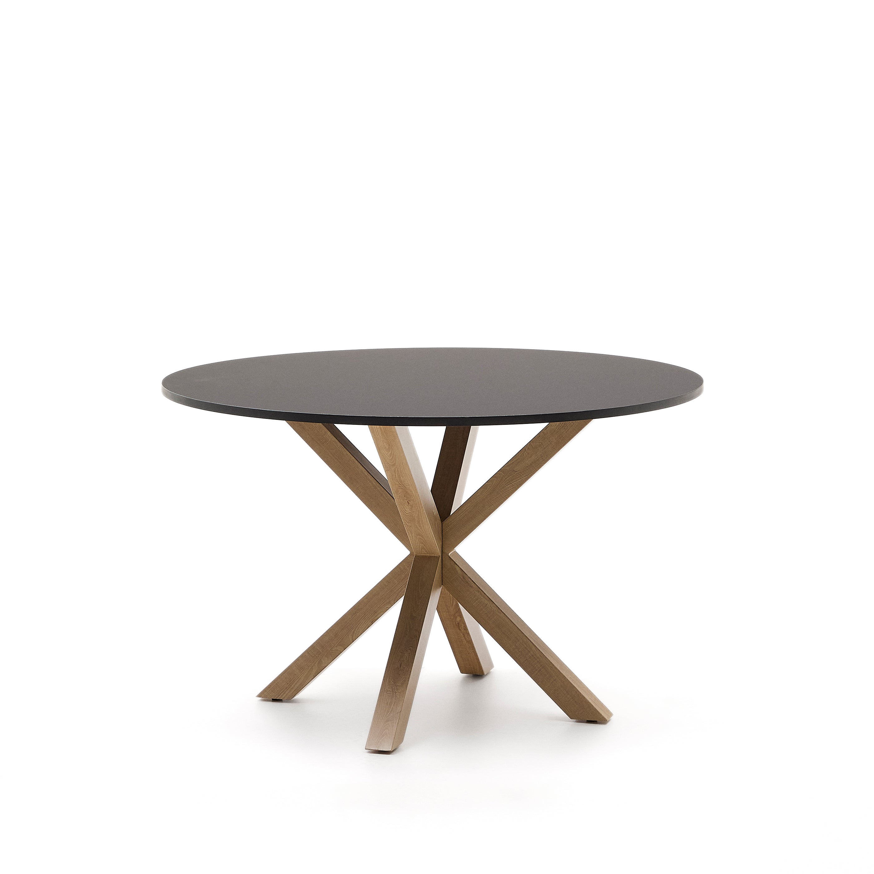 Argo black lacquered MDF round table wood effect steel legs Ø 120 cm - Product Image