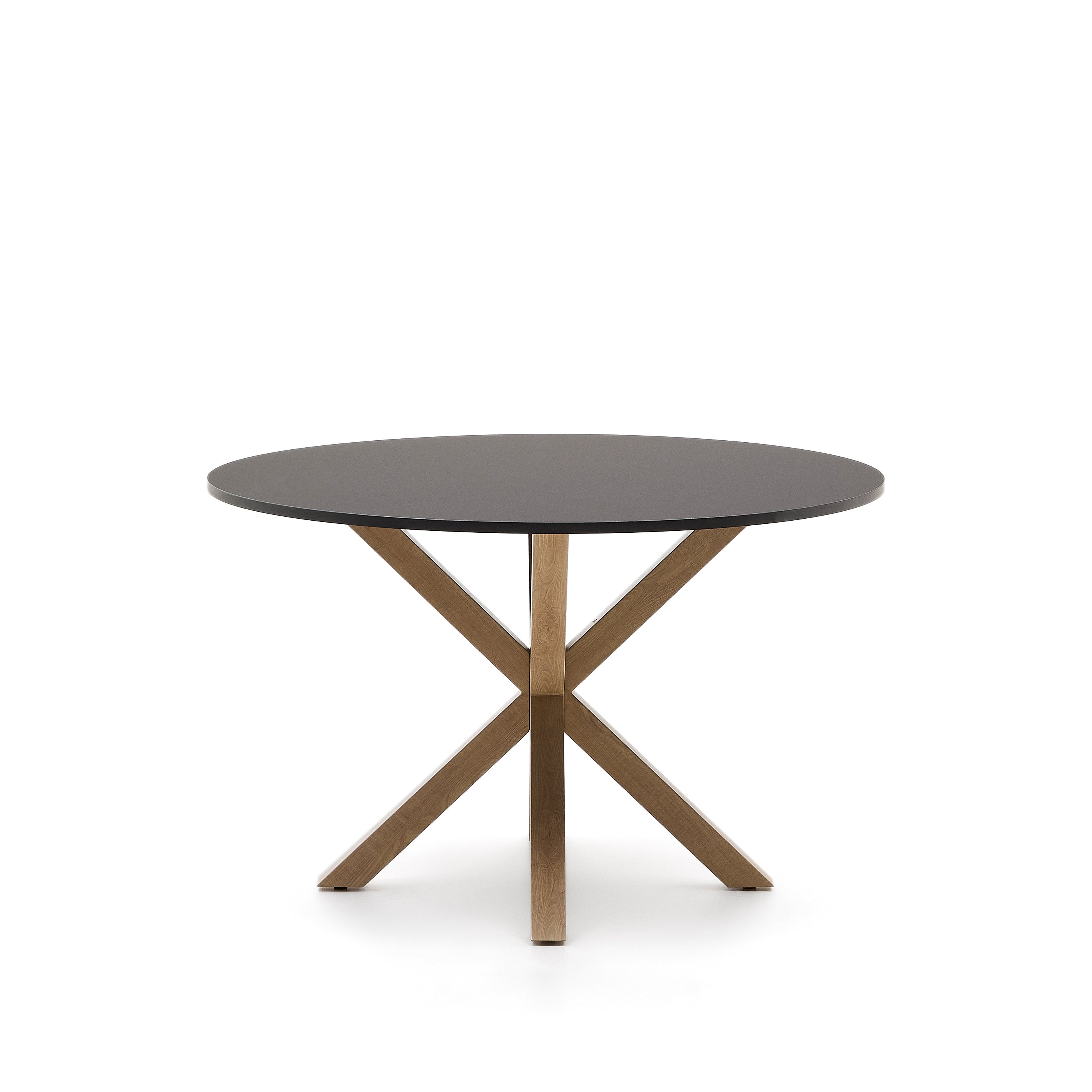 Argo black lacquered MDF round table wood effect steel legs Ø 120 cm - Product Image