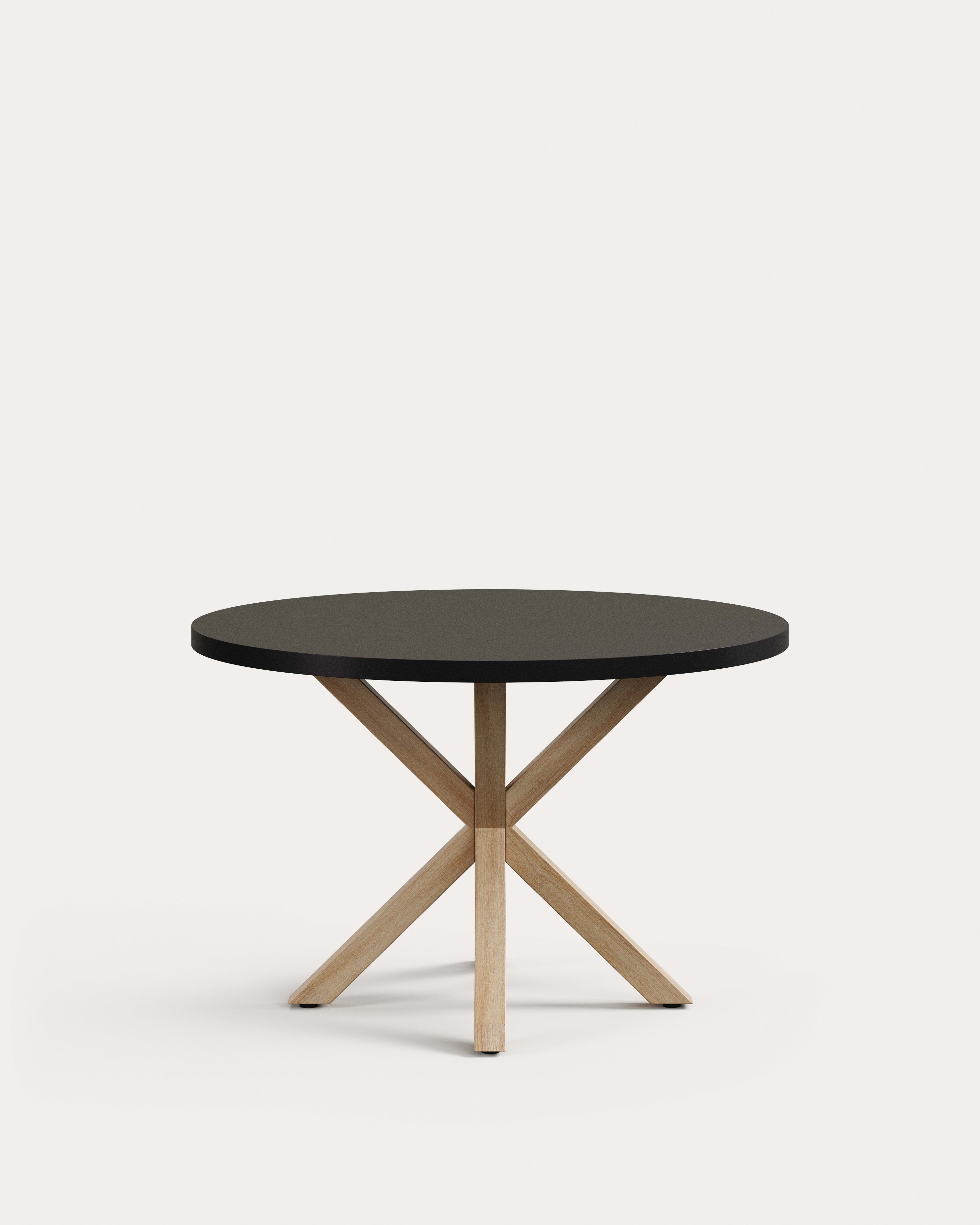 Argo black lacquered MDF round table wood effect steel legs Ø 120 cm - Product View
