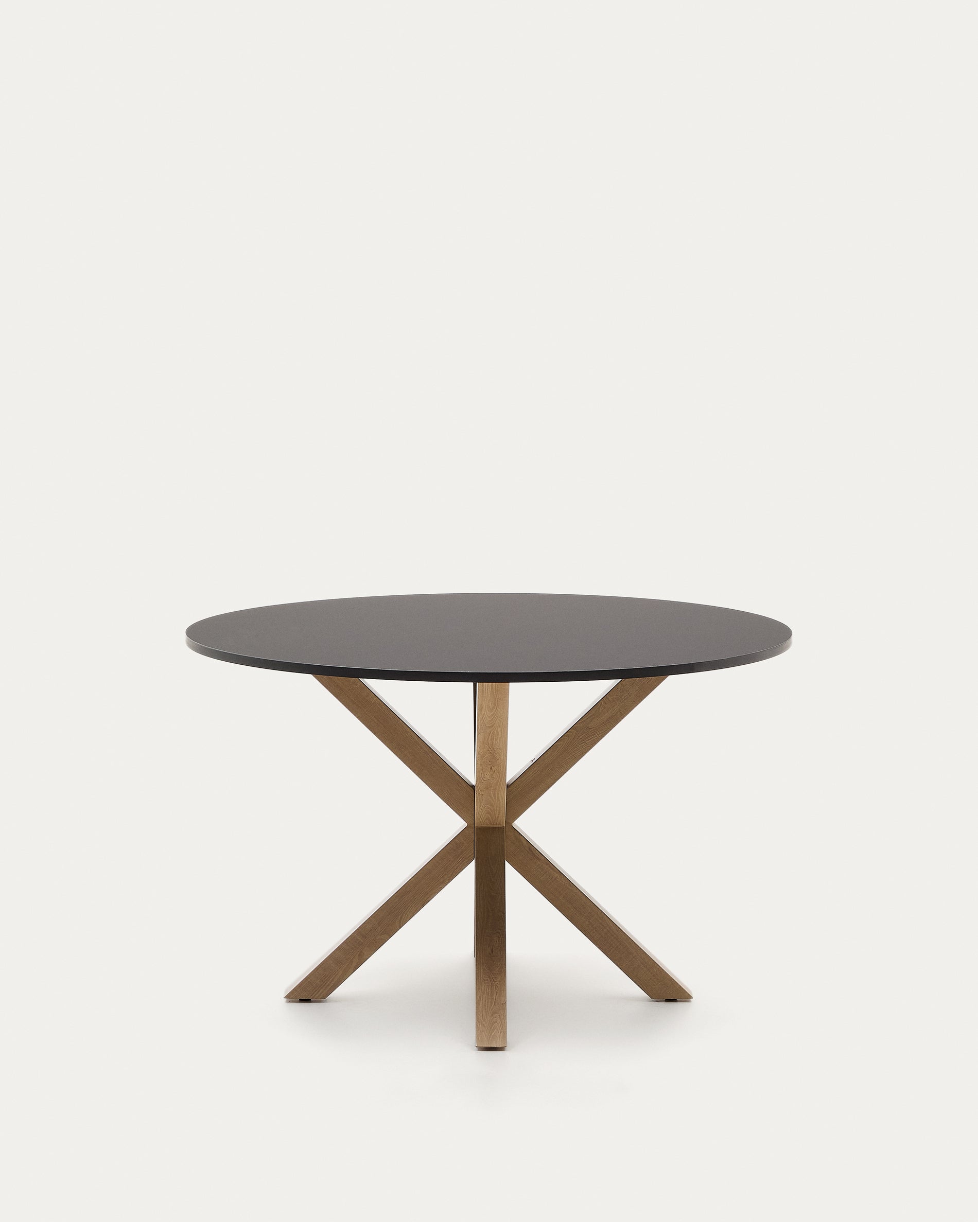Argo black lacquered MDF round table wood effect steel legs Ø 120 cm - Product View